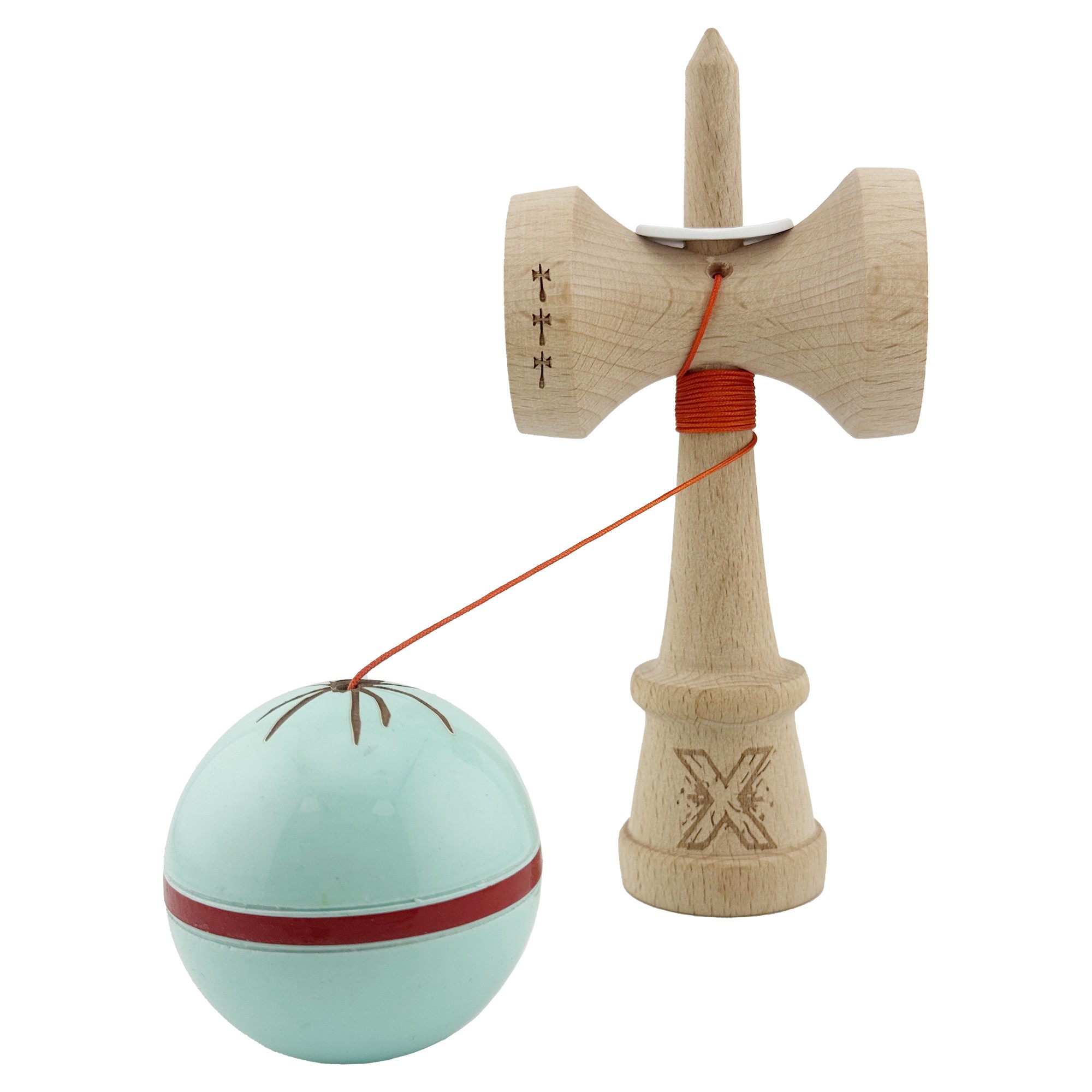 Kendama X Originala Silken, Profesionala, Flippy, Cupe Mari KING SIZE V3, Super Sticky, Gaura in Baza, Rulment Metalic, din lemn 18 cm, Ata 55 cm, Verde Mint
