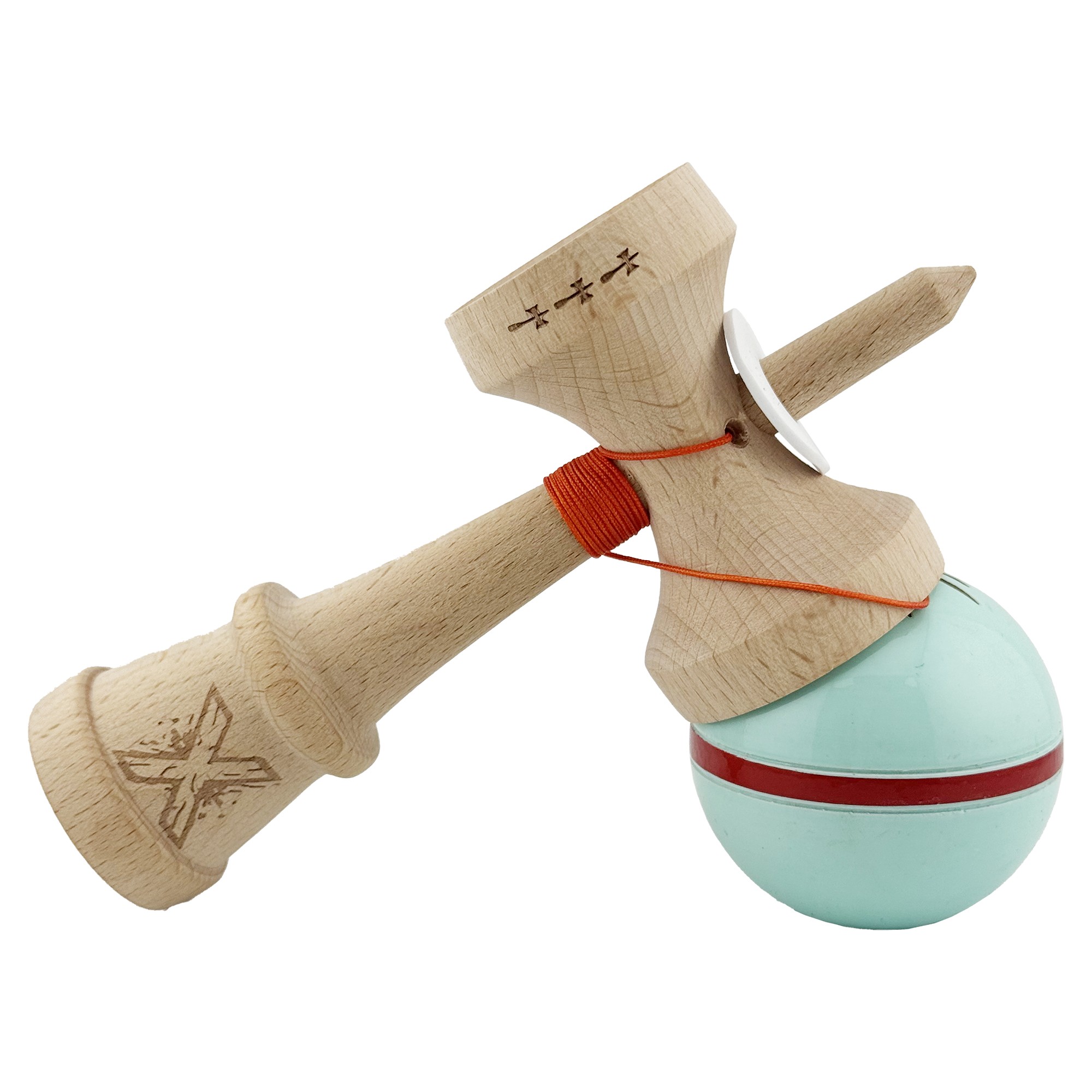 Kendama X Originala Silken, Profesionala, Flippy, Cupe Mari KING SIZE V3, Super Sticky, Gaura in Baza, Rulment Metalic, din lemn 18 cm, Ata 55 cm, Verde Mint