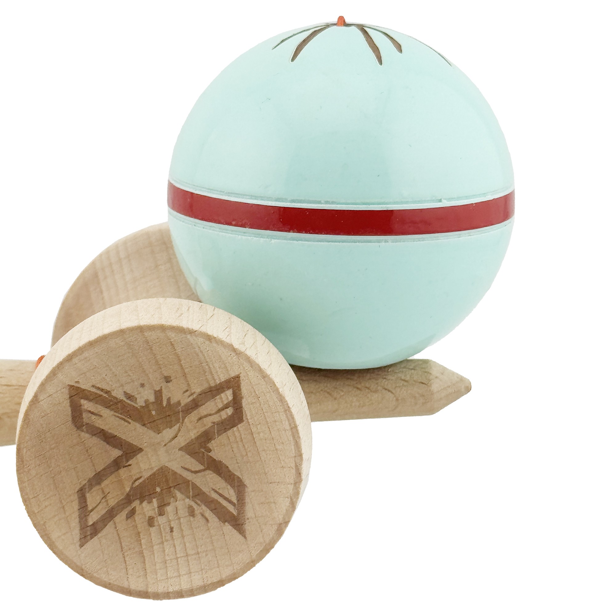 Kendama X Originala Silken, Profesionala, Flippy, Cupe Mari KING SIZE V3, Super Sticky, Gaura in Baza, Rulment Metalic, din lemn 18 cm, Ata 55 cm, Verde Mint