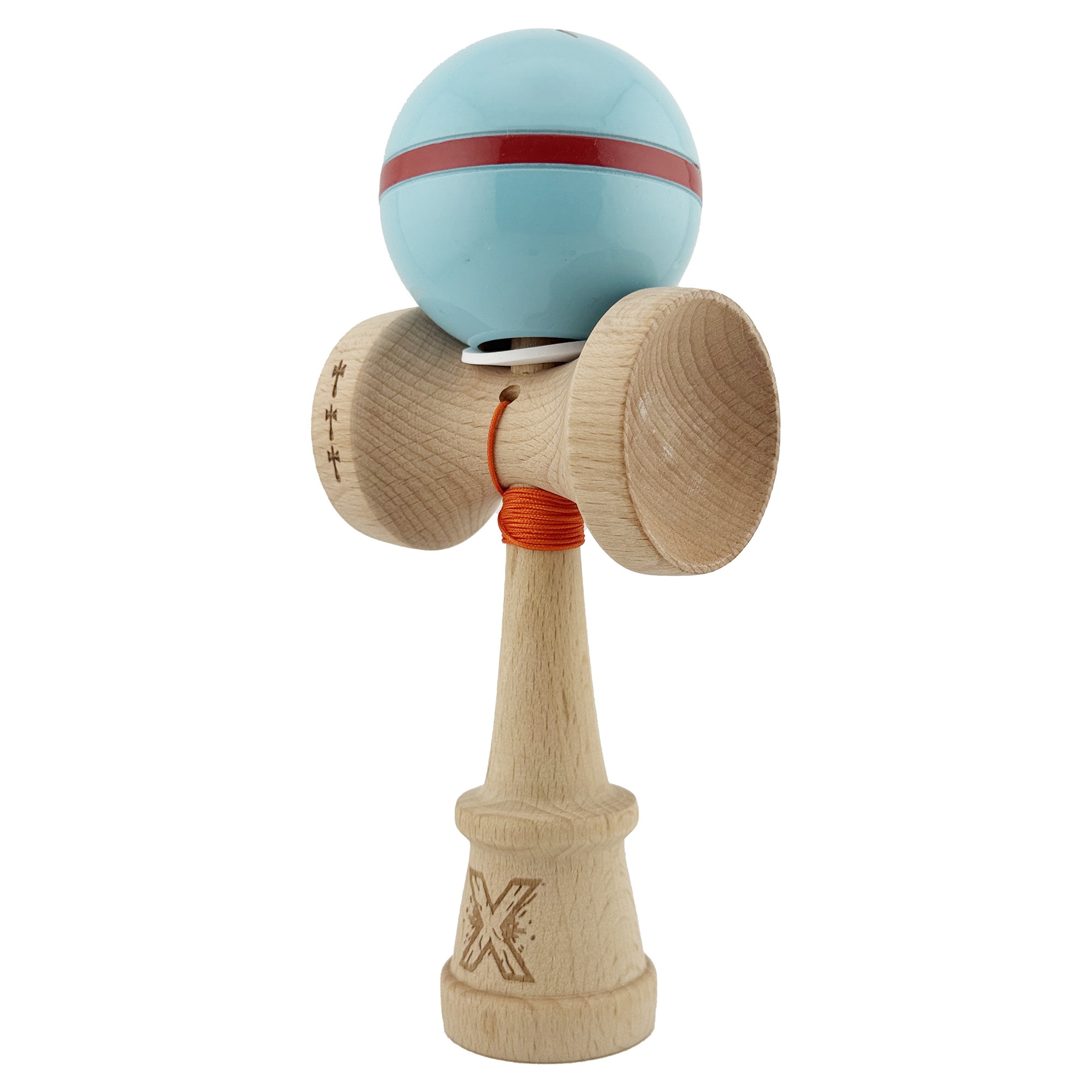 Kendama X Originala Silken, Profesionala, Flippy, Cupe Mari KING SIZE V3, Super Sticky, Gaura in Baza, Rulment Metalic, din lemn 18 cm, Ata 55 cm, Albastru deschis