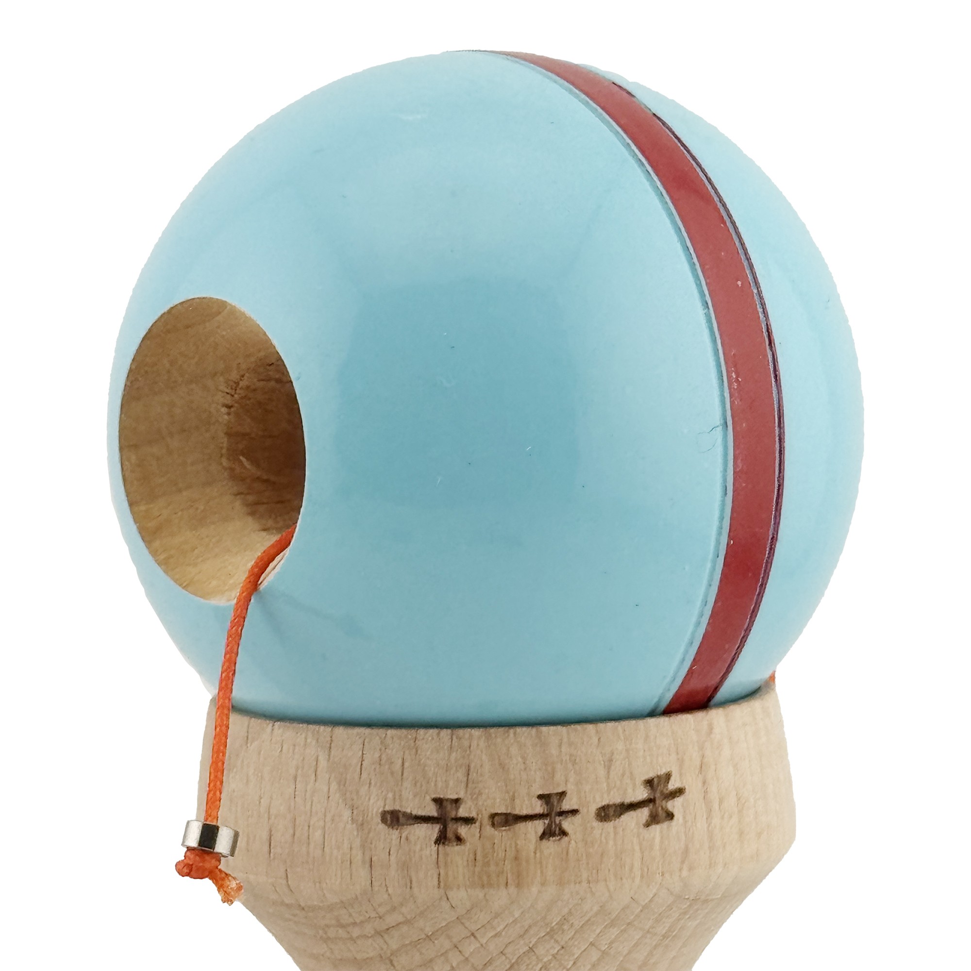Kendama X Originala Silken, Profesionala, Flippy, Cupe Mari KING SIZE V3, Super Sticky, Gaura in Baza, Rulment Metalic, din lemn 18 cm, Ata 55 cm, Albastru deschis