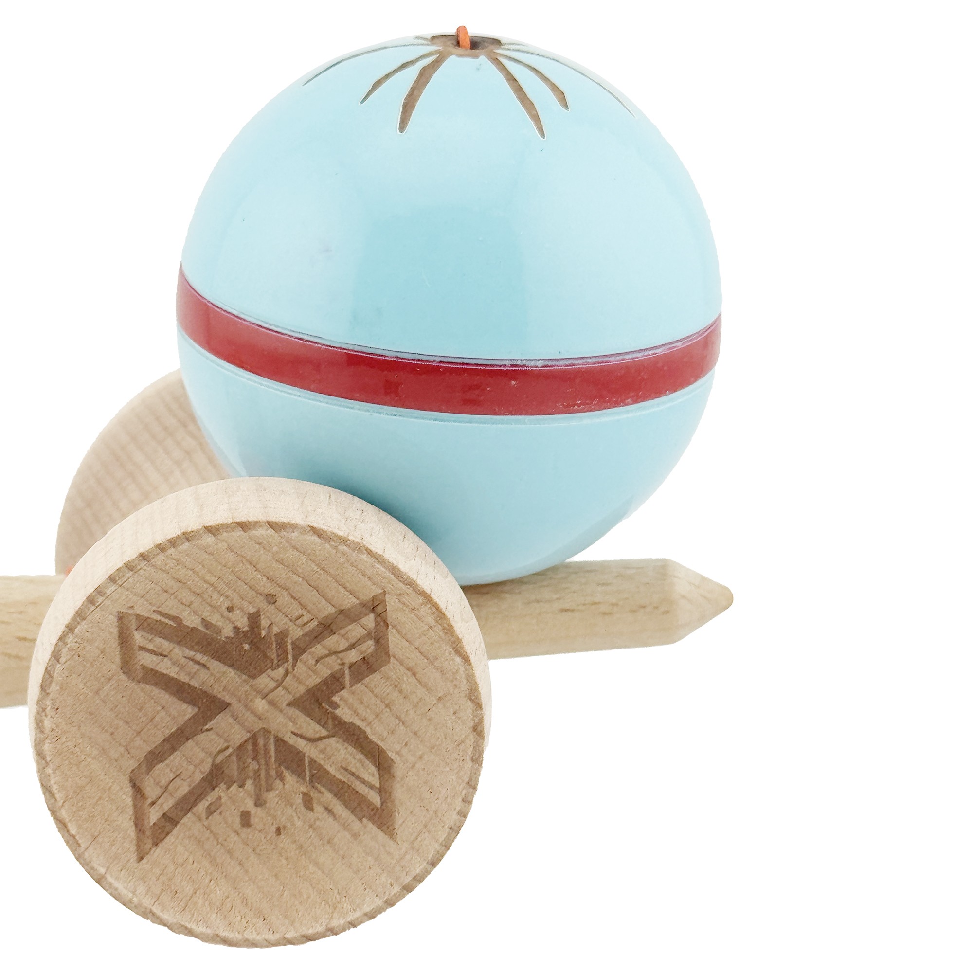Kendama X Originala Silken, Profesionala, Flippy, Cupe Mari KING SIZE V3, Super Sticky, Gaura in Baza, Rulment Metalic, din lemn 18 cm, Ata 55 cm, Albastru deschis