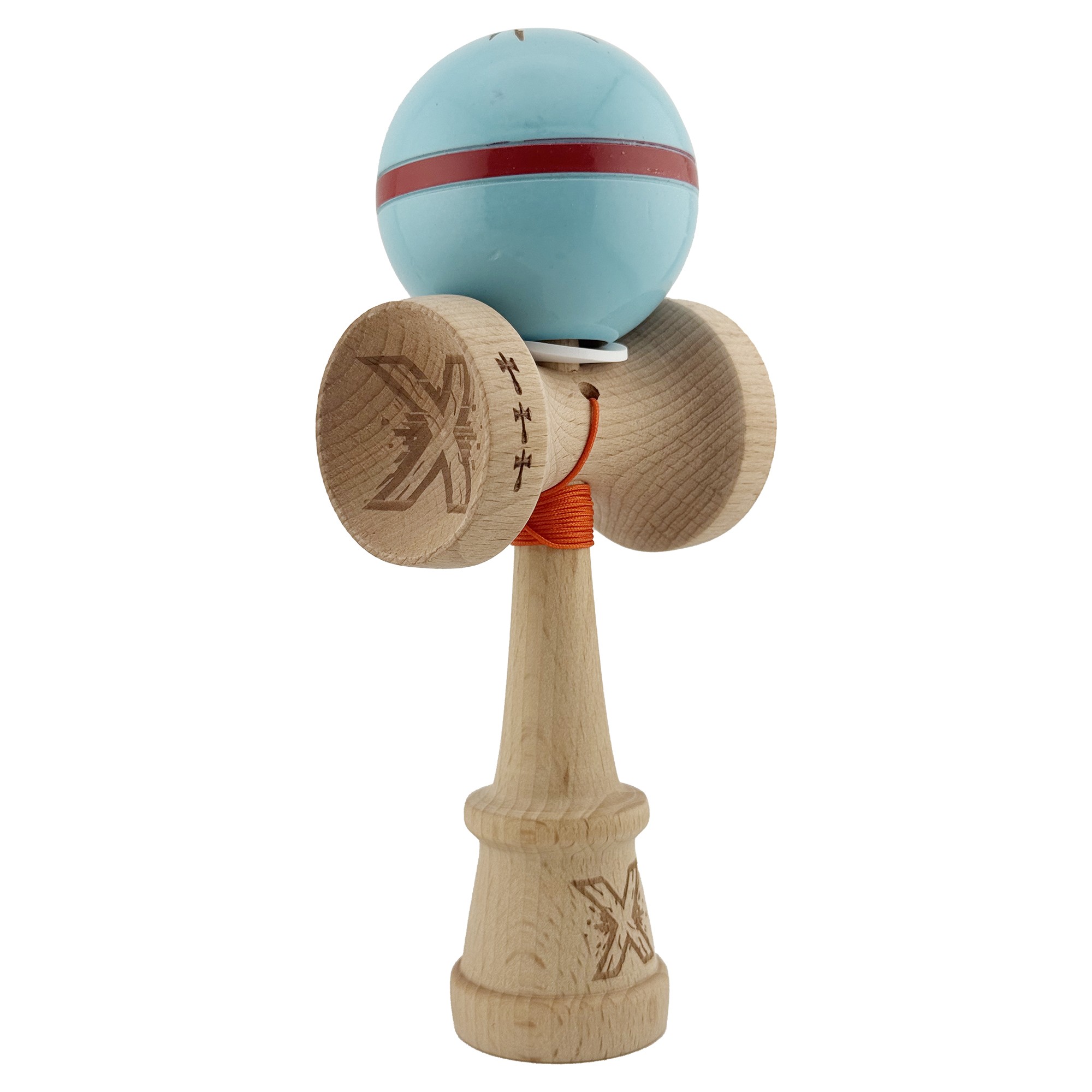 Kendama Silken V3 King Size - Kendama X Originala Silken, Profesionala, , Cupe Mari KING SIZE V3, Super Sticky, Gaura in Baza, Rulment Metalic, din lemn 18 cm, Ata 55 cm, Albastru deschis