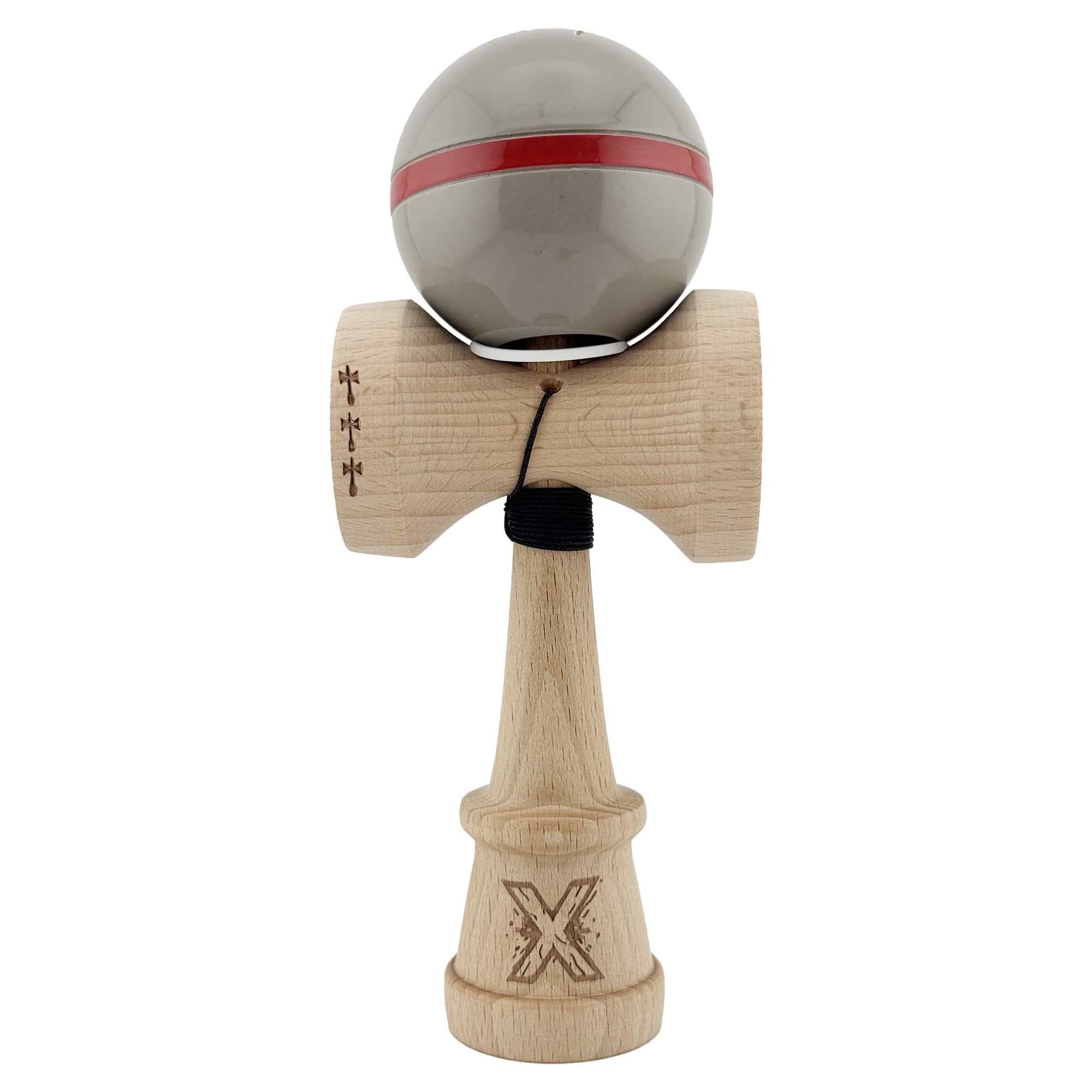 Kendama X Originala Silken, Profesionala, Flippy, Cupe Mari KING SIZE V3, Super Sticky, Gaura in Baza, Rulment Metalic, din lemn 18 cm, Ata 55 cm, Ice Gri