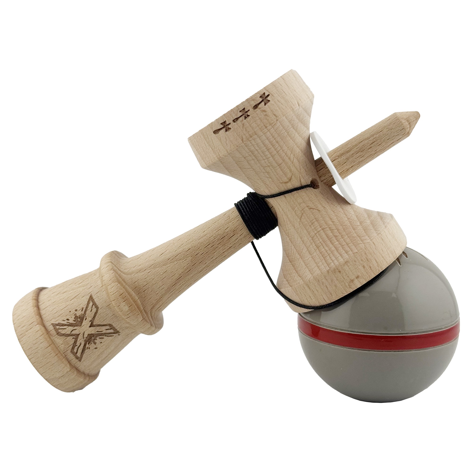 Kendama X Originala Silken, Profesionala, Flippy, Cupe Mari KING SIZE V3, Super Sticky, Gaura in Baza, Rulment Metalic, din lemn 18 cm, Ata 55 cm, Ice Gri
