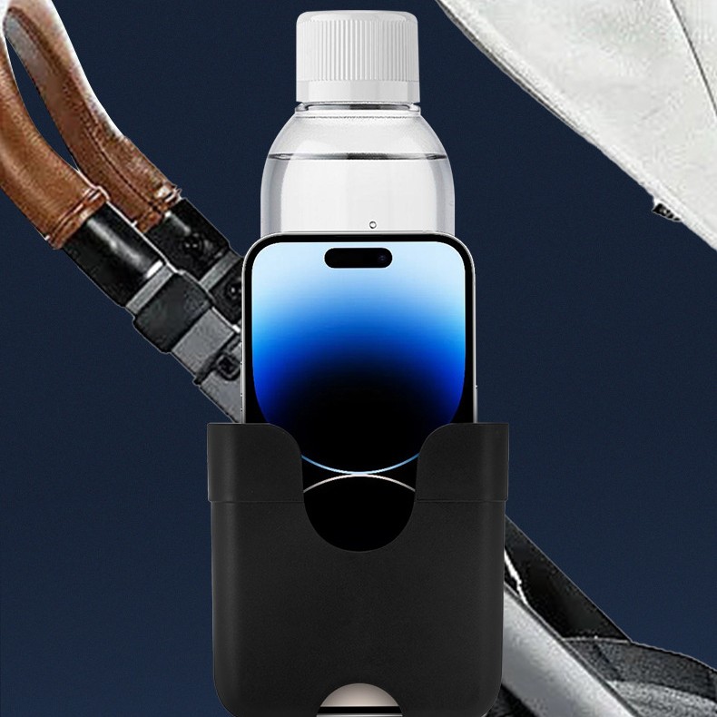 Suport pentru Pahar si Telefon, Flippy, Suport Universal pentru Sticle cu Fixare de bara, Compatibil cu Bicicleta, Carucior pentru Bebelusi, 20 x 10 x 9.5 cm, Negru