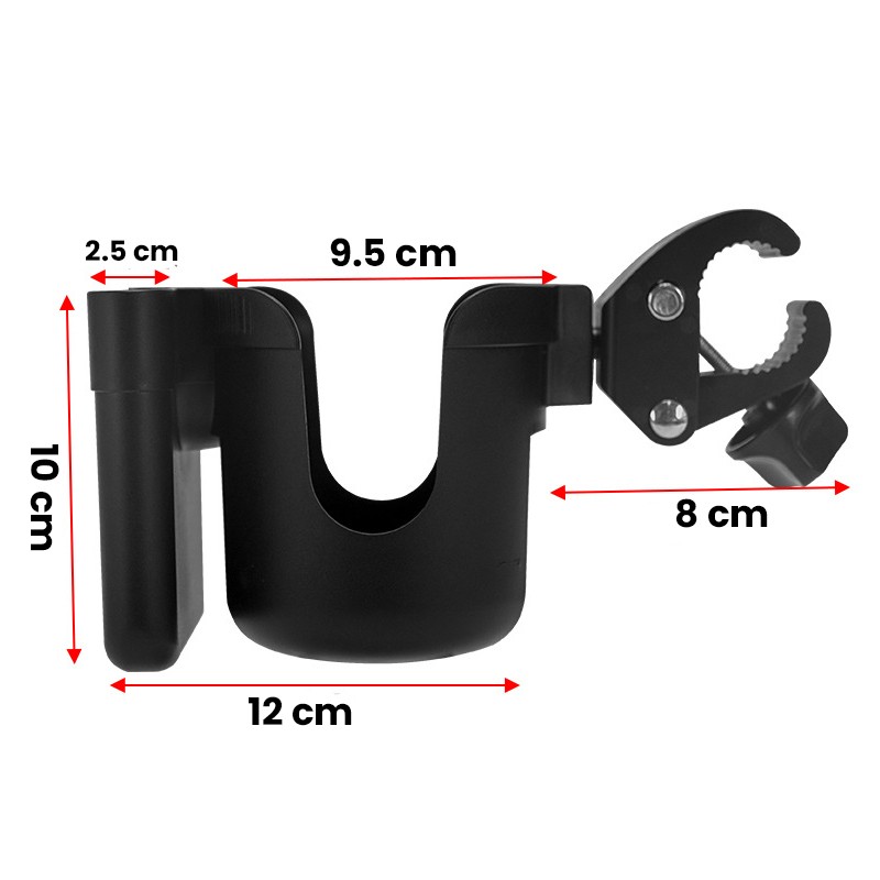 Suport pentru Pahar si Telefon, Flippy, Suport Universal pentru Sticle cu Fixare de bara, Compatibil cu Bicicleta, Carucior pentru Bebelusi, 20 x 10 x 9.5 cm, Negru