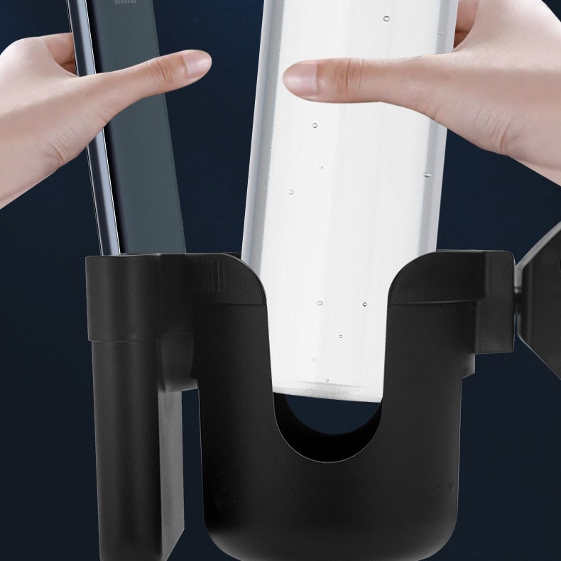 Suport pentru Pahar si Telefon, Flippy, Suport Universal pentru Sticle cu Fixare de bara, Compatibil cu Bicicleta, Carucior pentru Bebelusi, 20 x 10 x 9.5 cm, Negru