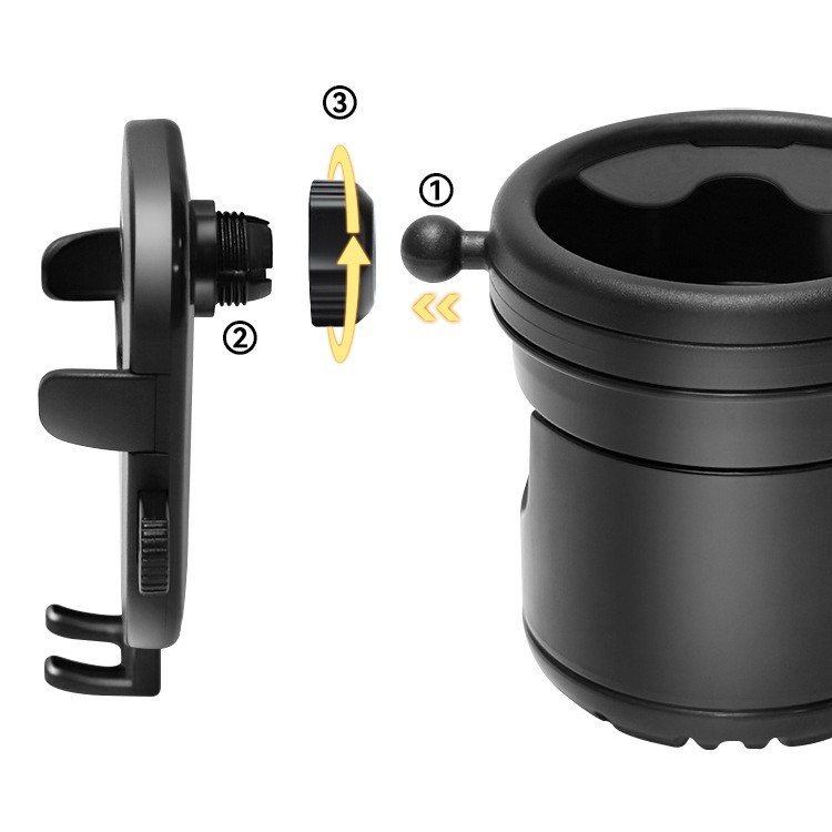 Suport Universal 3in1, Flippy, pentru Carucior, Biciclete, Masina, din ABS, 1 Suport Telefon si 2 Suporturi Pahare, Rotire 360°, Negru