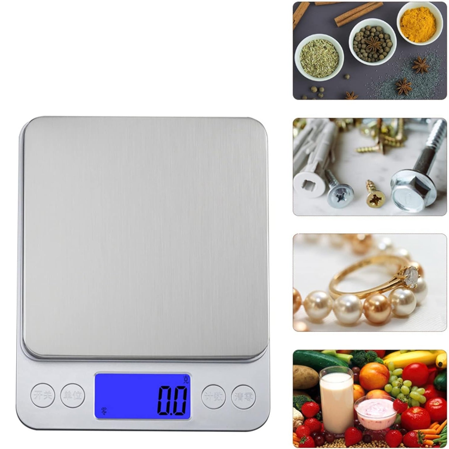 Ustensile pentru Bucătărie - Mini Cantar Electronic, Flippy, pentru Alimente/Bijuterii, max 3 Kg, 2 x AA, 12.7 x 10.6 x 1.9 cm, Gri