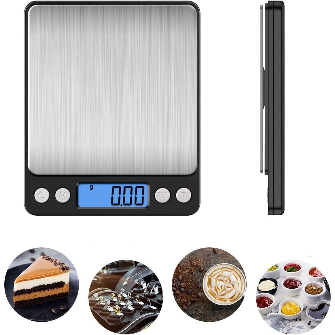 Mini Cantar Electronic, Flippy, pentru Alimente/Bijuterii, max 3 Kg, 2 x AA, 12.7 x 10.6 x 1.9 cm, Negru/Gri