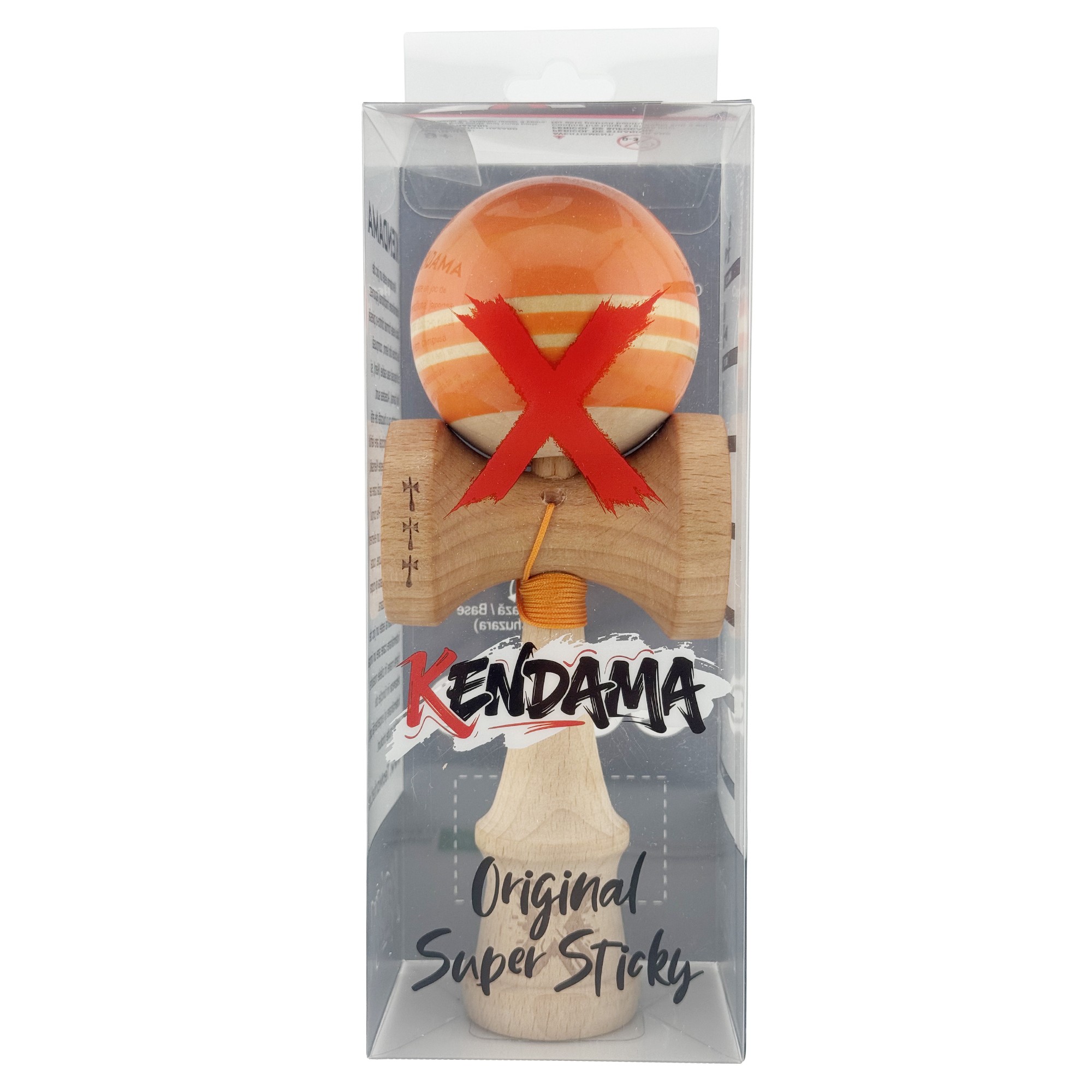 Kendama X Rainbow Originala, Profesionala, Flippy, Big Cups V2, Super Sticky cu Cupe Mari, Rulment Metalic, din lemn 18 cm, Ata 55 cm, Portocaliu/Maro