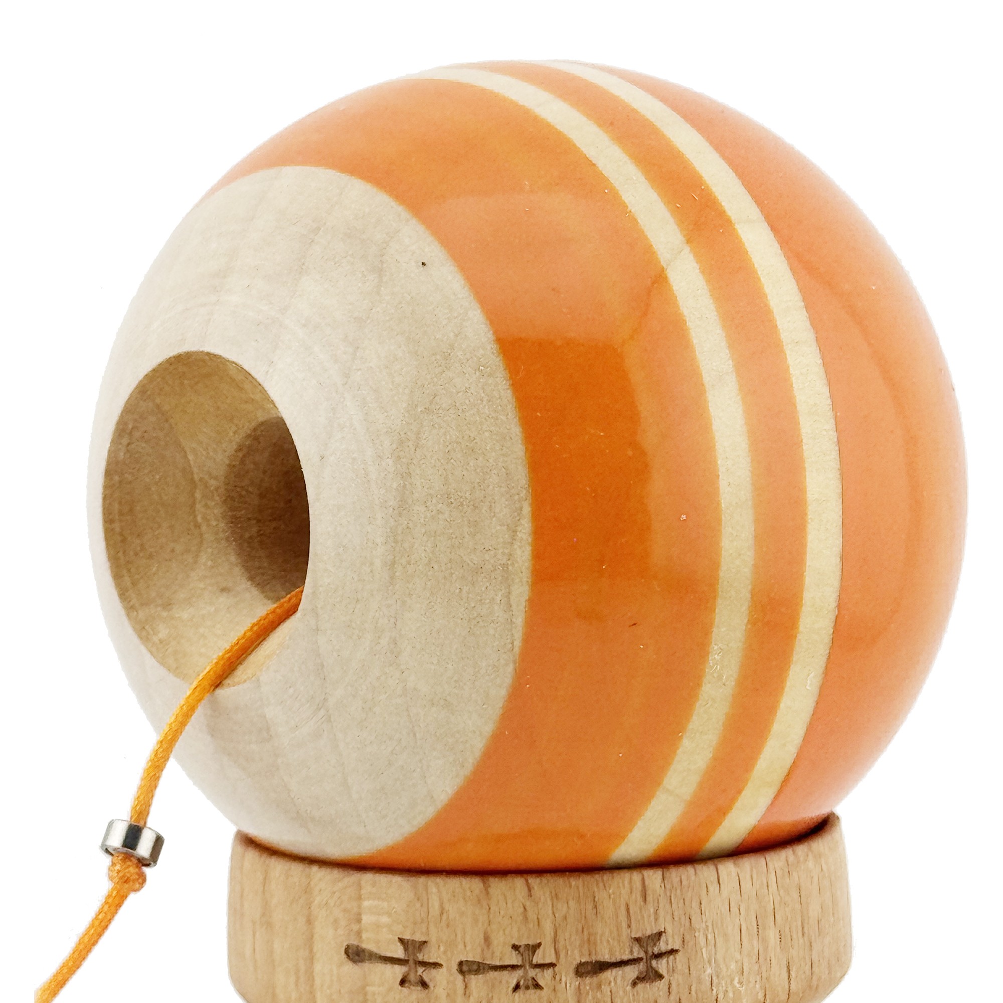 Kendama X Rainbow Originala, Profesionala, Flippy, Big Cups V2, Super Sticky cu Cupe Mari, Rulment Metalic, din lemn 18 cm, Ata 55 cm, Portocaliu/Maro