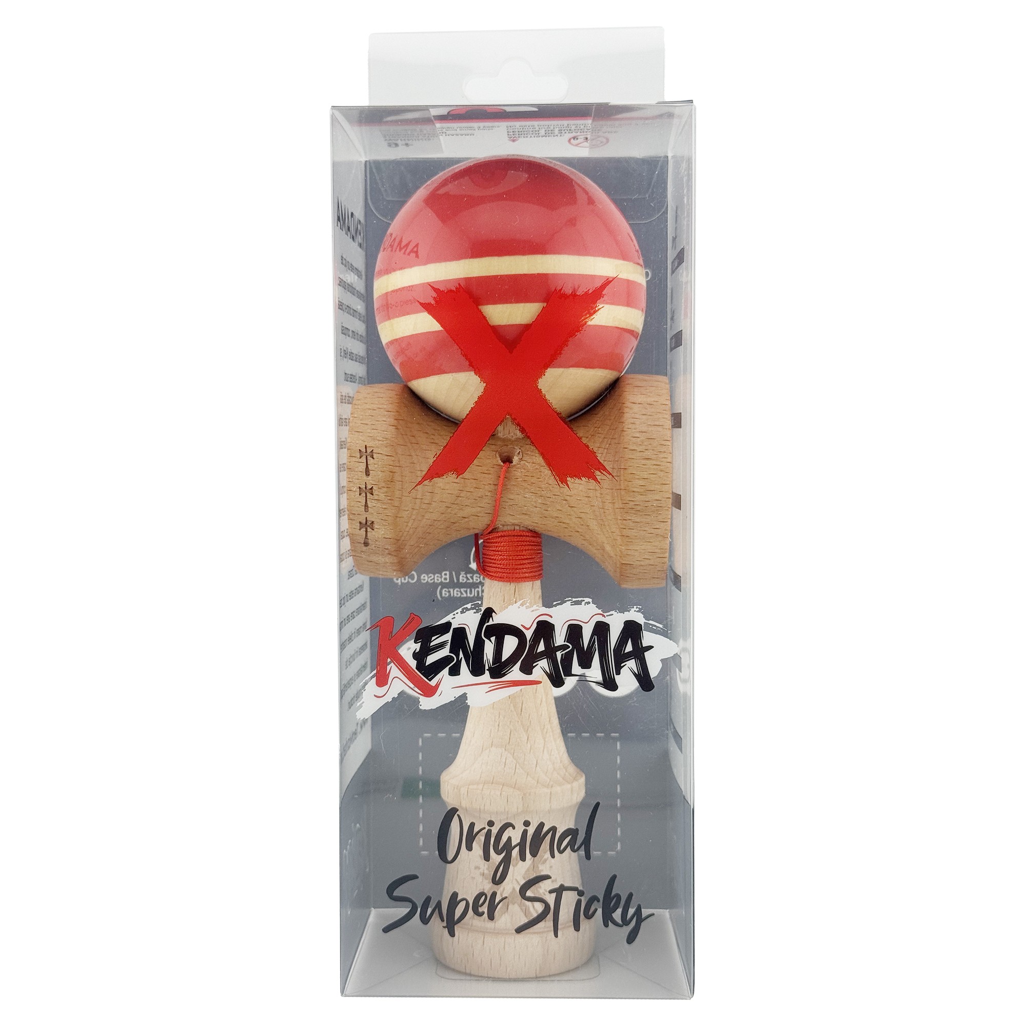 Kendama X Rainbow Originala, Profesionala, Flippy, Big Cups V2, Super Sticky cu Cupe Mari, Rulment Metalic, din lemn 18 cm, Ata 55 cm, Rosu/Maro