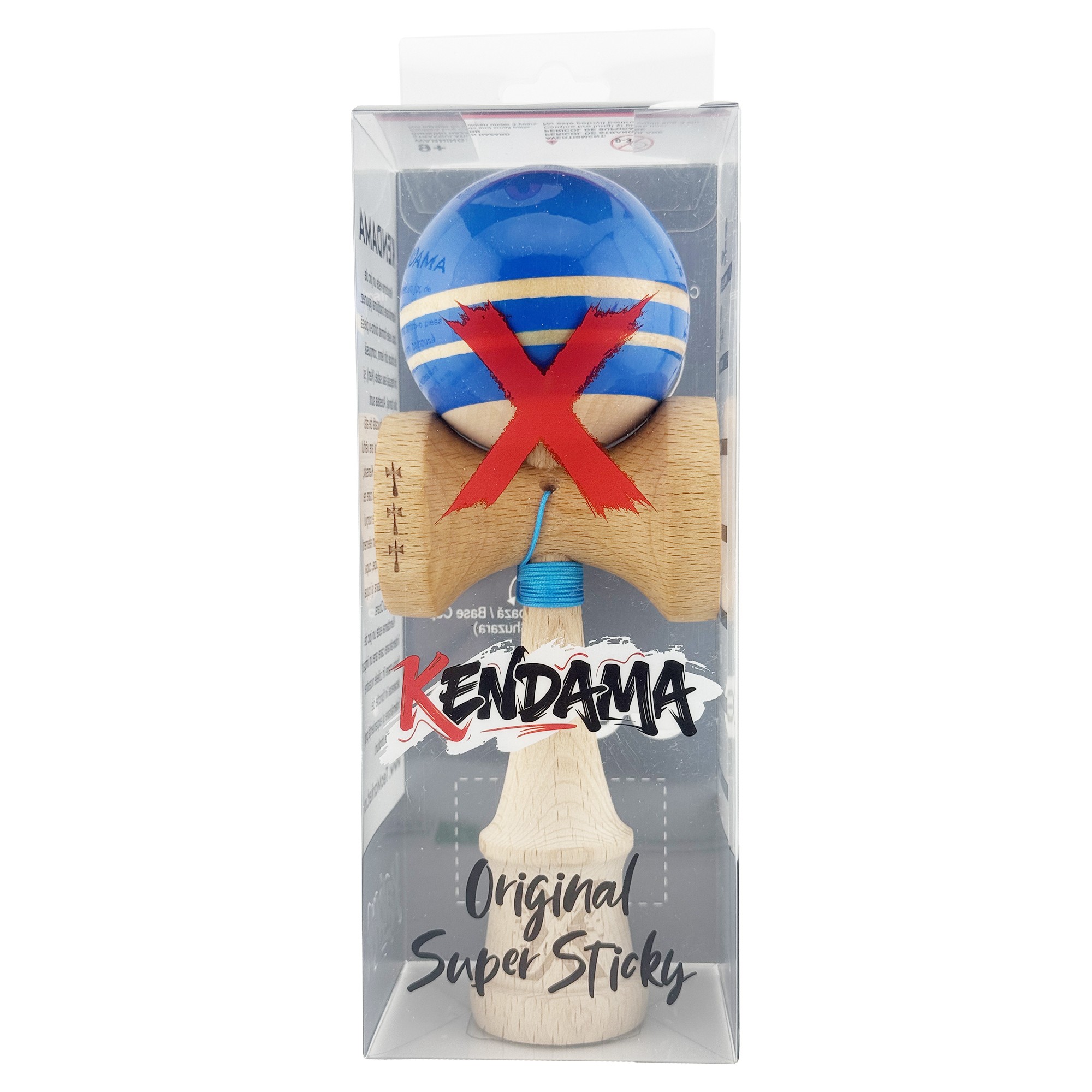 Kendama X Rainbow Originala, Profesionala, Flippy, Big Cups V2, Super Sticky cu Cupe Mari, Rulment Metalic, din lemn 18 cm, Ata 55 cm, Albastru/Maro