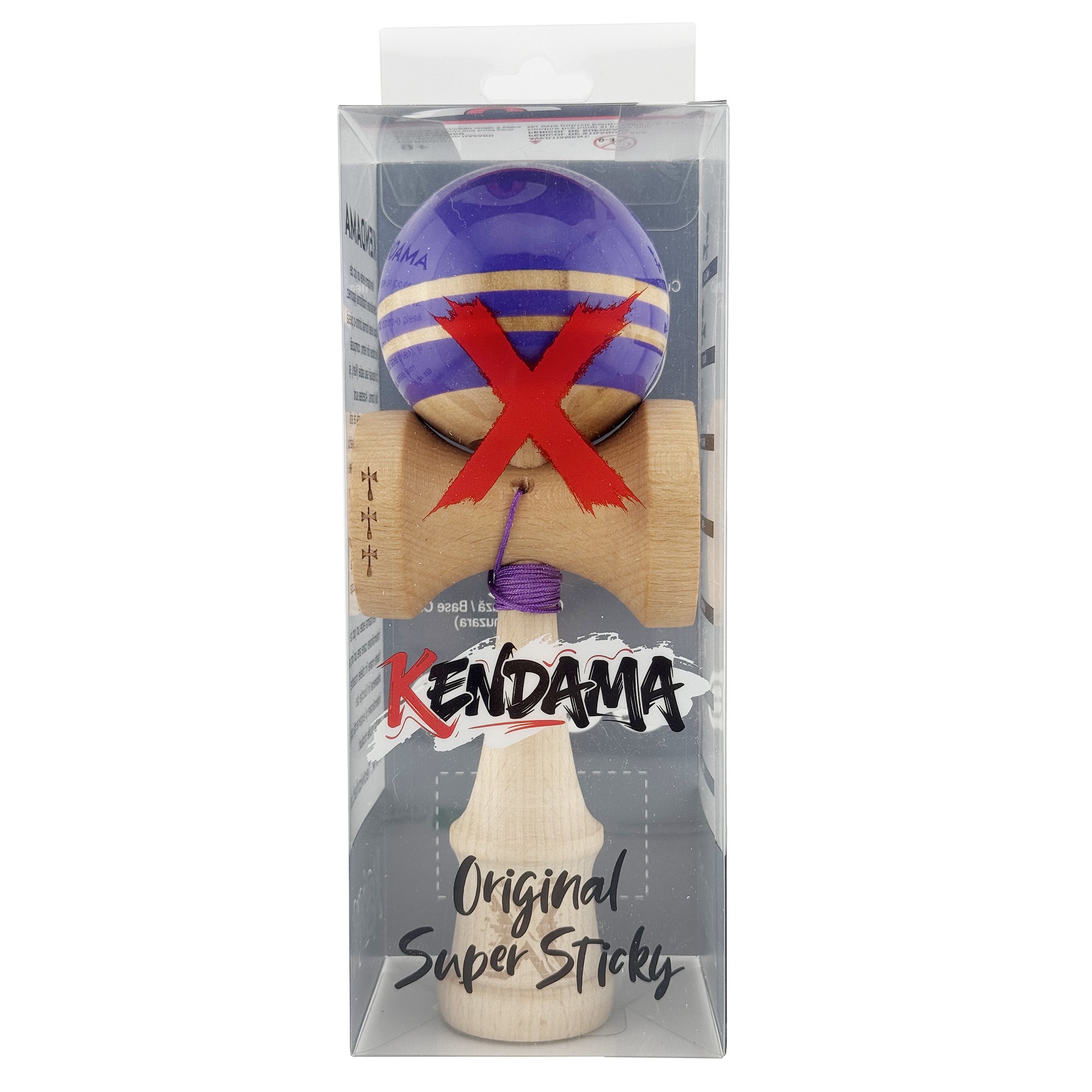 Kendama X Rainbow Originala, Profesionala, Flippy, Big Cups V2, Super Sticky cu Cupe Mari, Rulment Metalic, din lemn 18 cm, Ata 55 cm, Violet/Maro