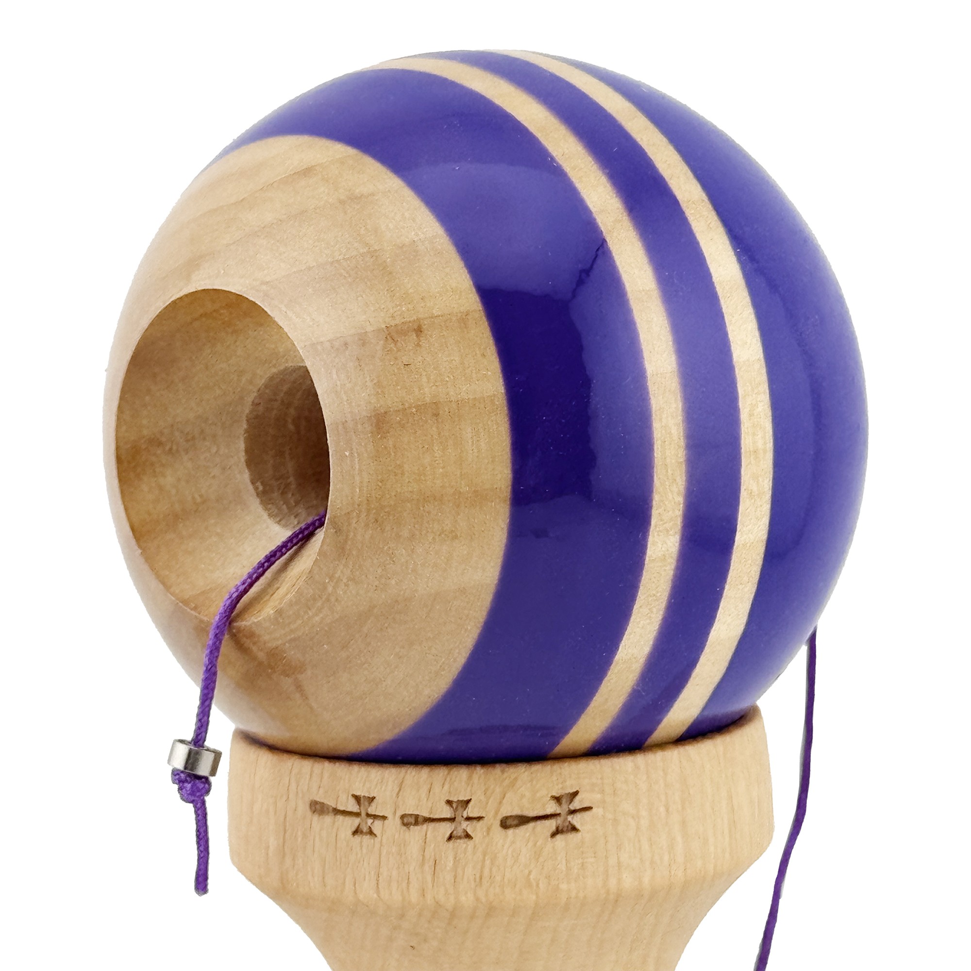 Kendama X Rainbow Originala, Profesionala, Flippy, Big Cups V2, Super Sticky cu Cupe Mari, Rulment Metalic, din lemn 18 cm, Ata 55 cm, Violet/Maro