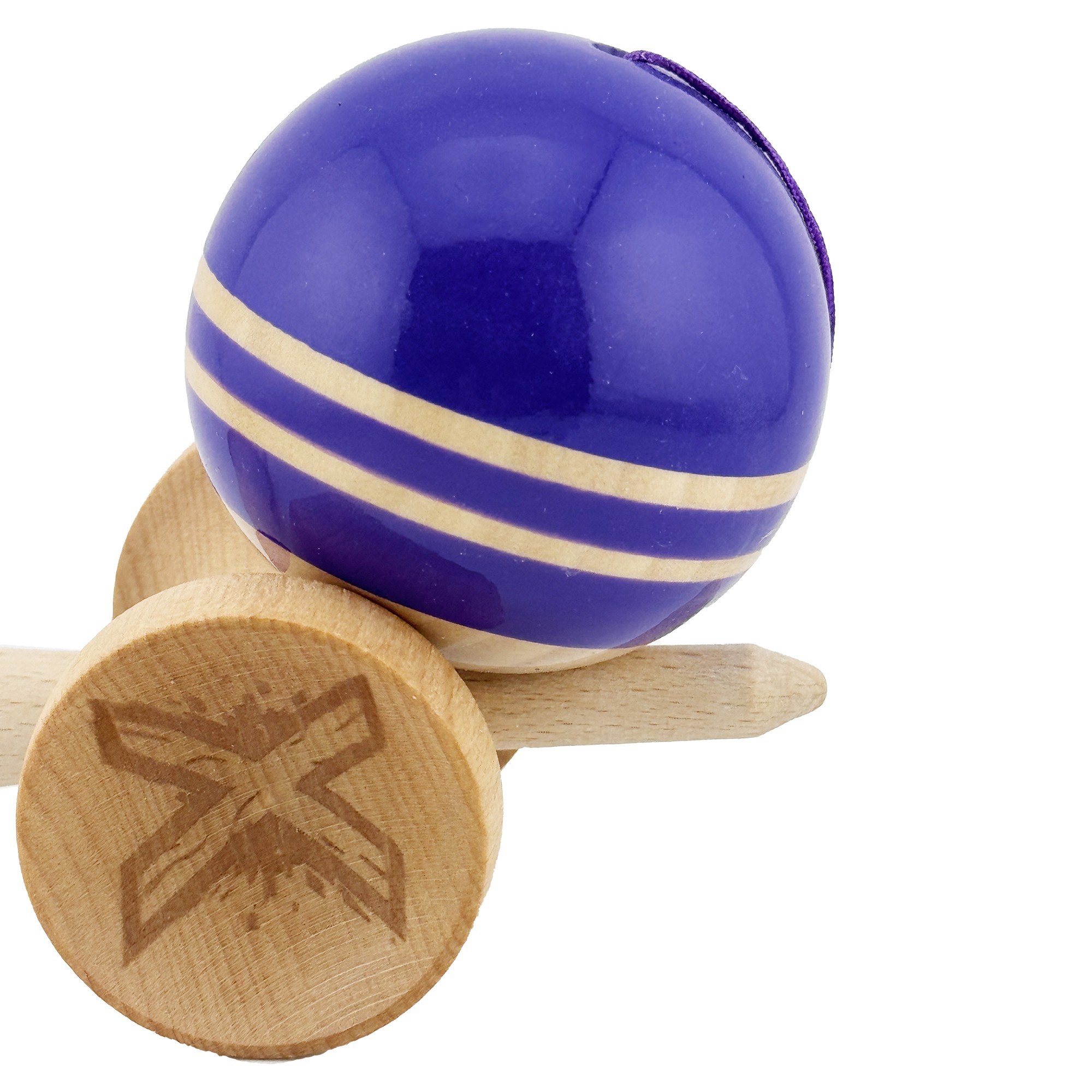 Kendama X Rainbow Originala, Profesionala, Flippy, Big Cups V2, Super Sticky cu Cupe Mari, Rulment Metalic, din lemn 18 cm, Ata 55 cm, Violet/Maro