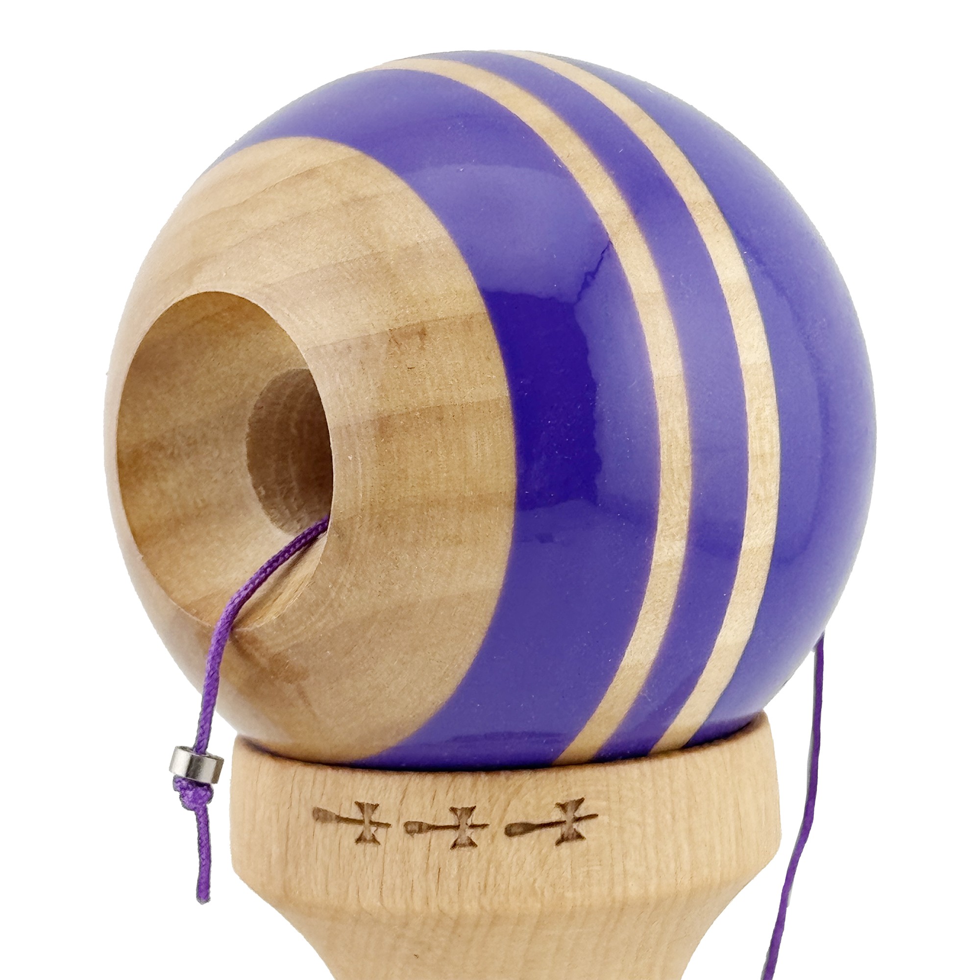 Kendama X Rainbow Originala, Profesionala, Flippy, Big Cups V2, Super Sticky cu Cupe Mari, Rulment Metalic, din lemn 18 cm, Ata 55 cm, Indigo/Maro