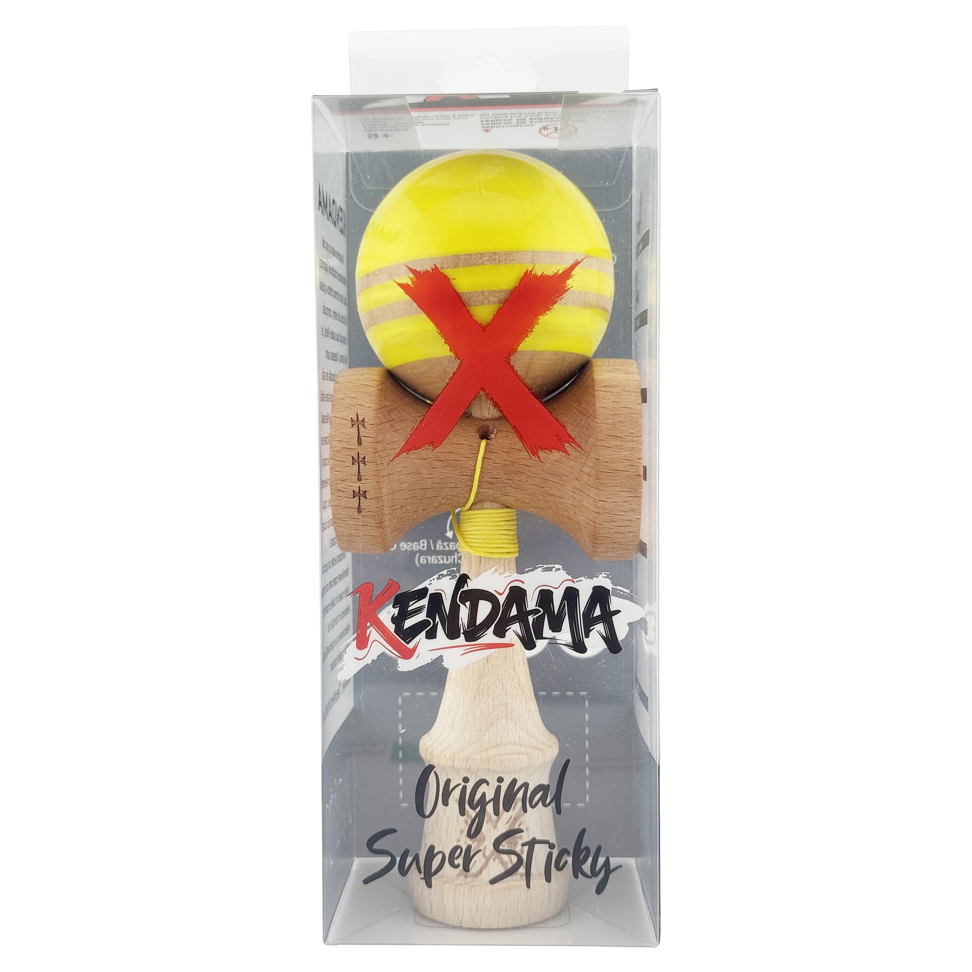Kendama X Rainbow Originala, Profesionala, Flippy, Big Cups V2, Super Sticky cu Cupe Mari, Rulment Metalic, din lemn 18 cm, Ata 55 cm, Galben/Maro