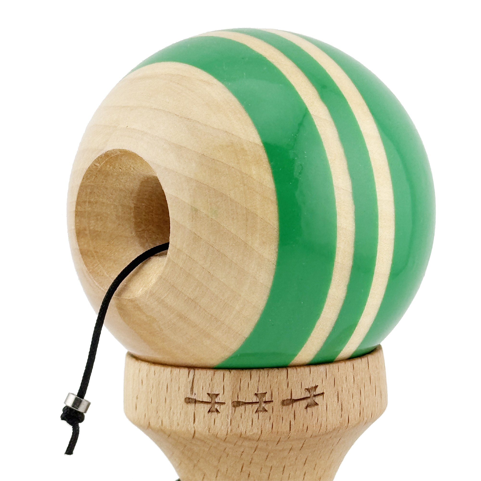 Kendama X Rainbow Originala, Profesionala, Flippy, Big Cups V2, Super Sticky cu Cupe Mari, Rulment Metalic, din lemn 18 cm, Ata 55 cm, Verde/Maro