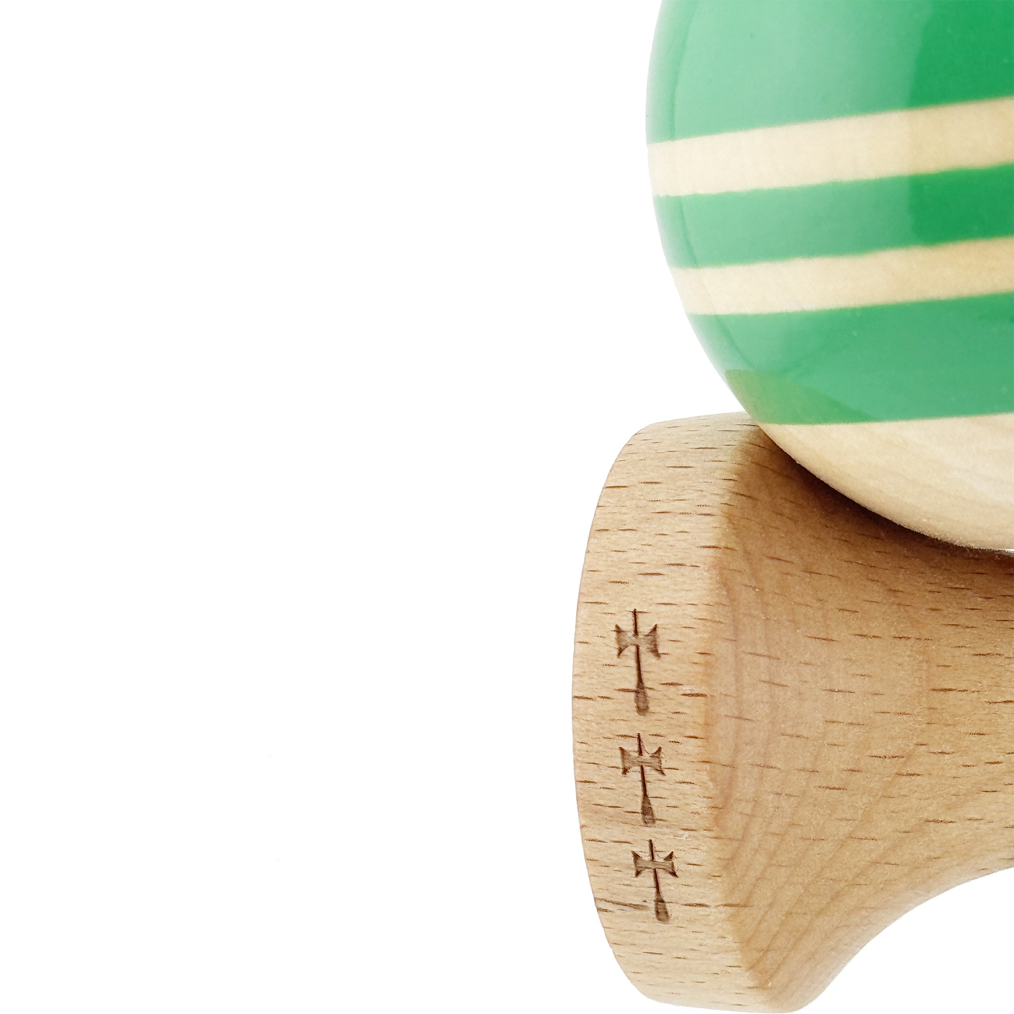 Kendama X Rainbow Originala, Profesionala, Flippy, Big Cups V2, Super Sticky cu Cupe Mari, Rulment Metalic, din lemn 18 cm, Ata 55 cm, Verde/Maro