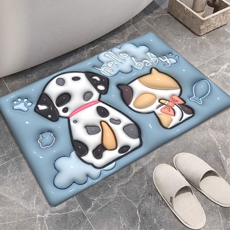Covor de Baie, Flippy, 3D, din Spuma, Antialunecare, Absorbant, 40 x 60 cm, Model Catel si Pisica, Multicolor