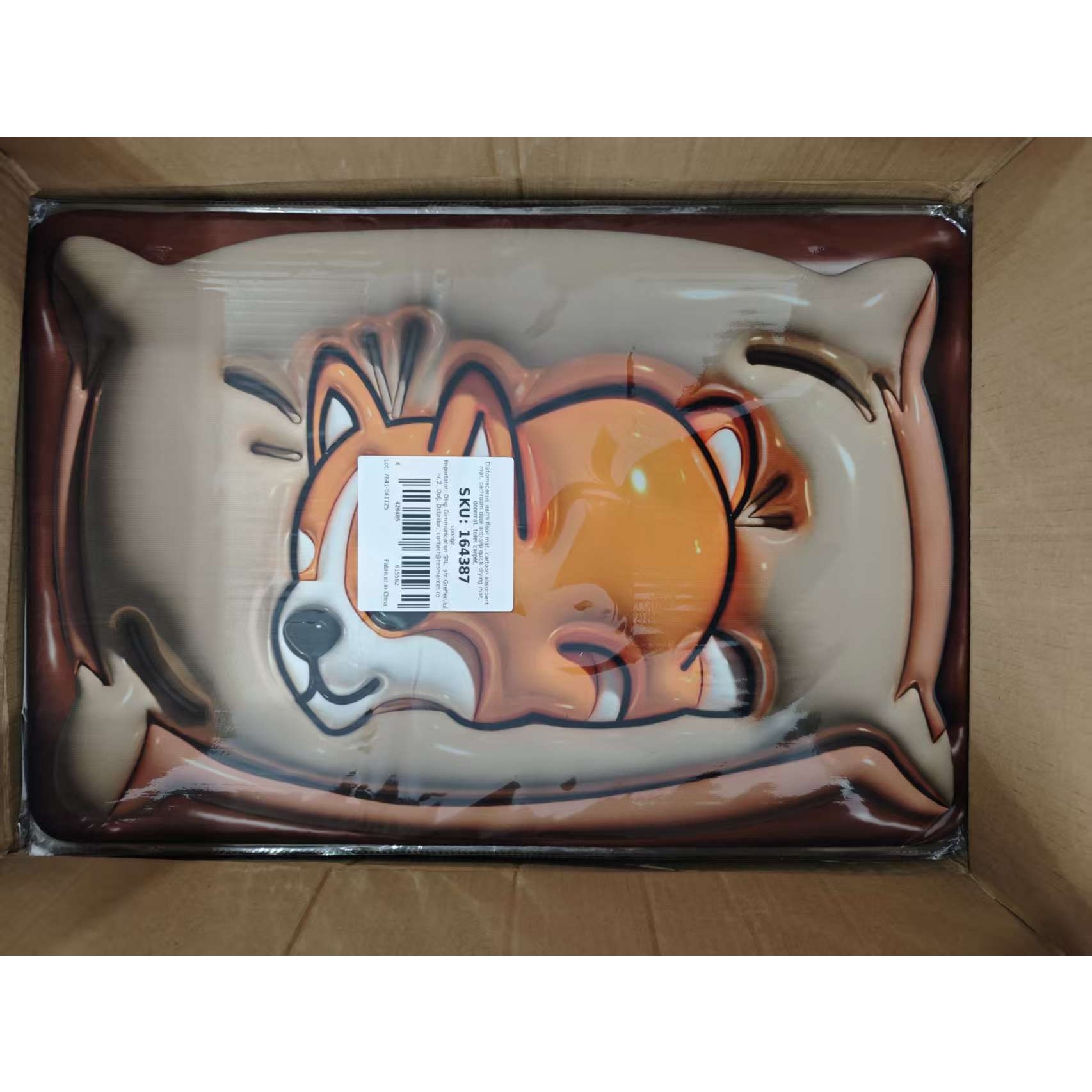 Covor de Baie, Flippy, 3D, din Spuma, Antialunecare, Absorbant, 40 x 60 cm, Model Caine, Portocaliu