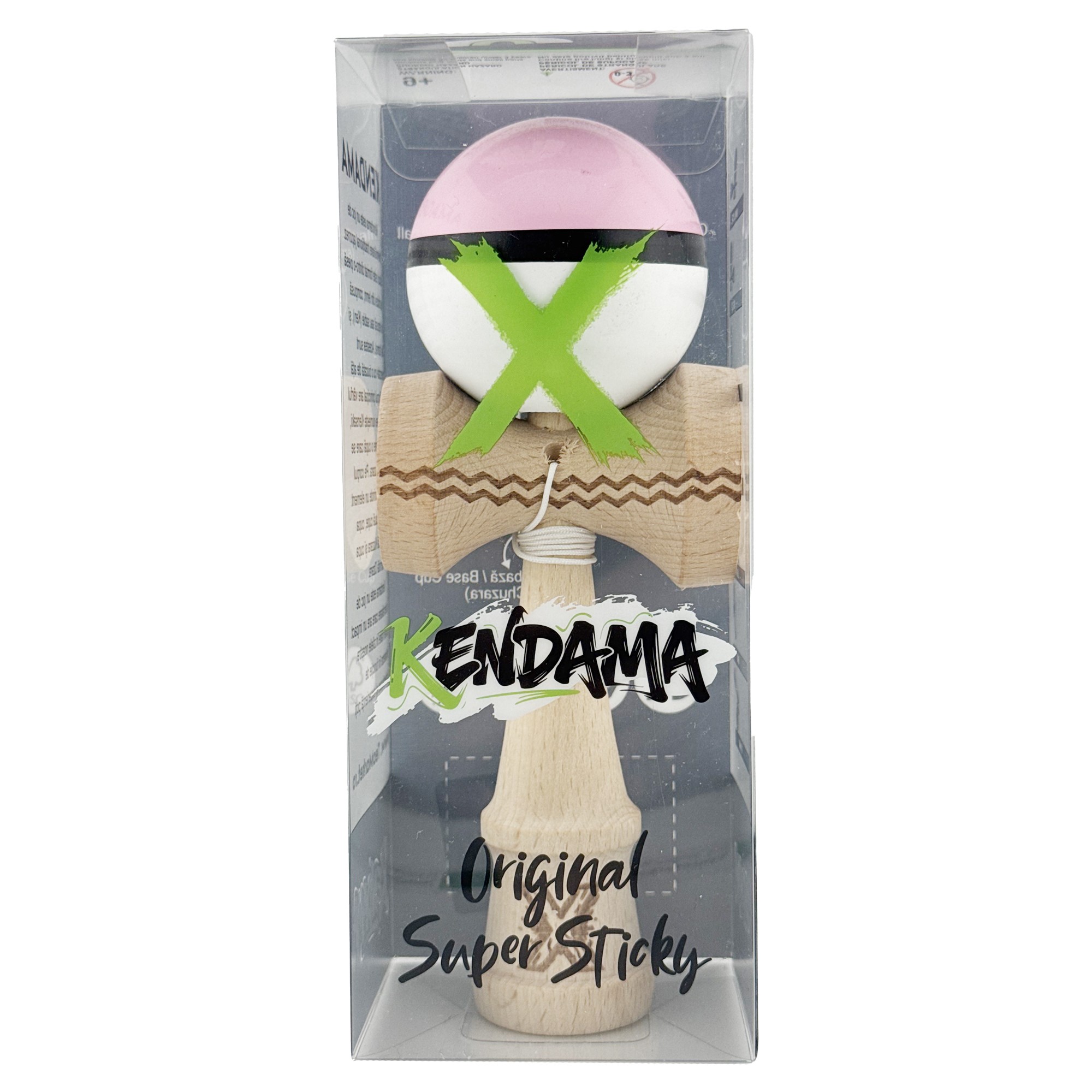 Kendama X Originala, Profesionala, Flippy, din Lemn, Gravata, 18 cm, Super Sticky, Roz/Negru/Alb