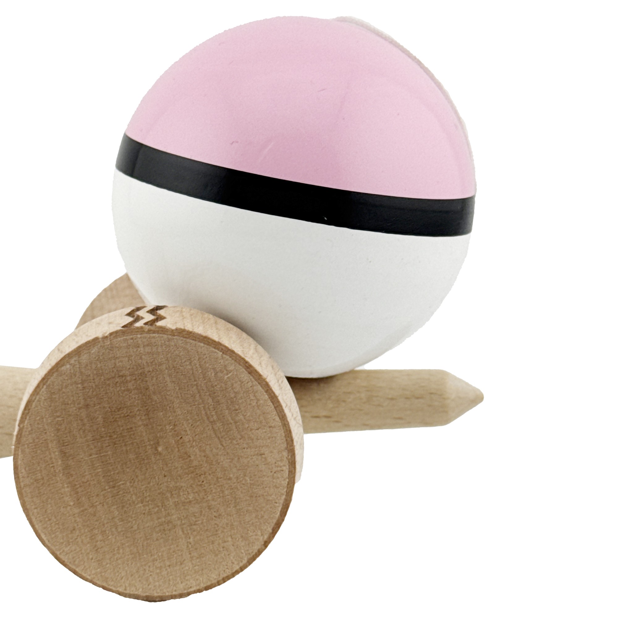 Kendama X Originala, Profesionala, Flippy, din Lemn, Gravata, 18 cm, Super Sticky, Roz/Negru/Alb