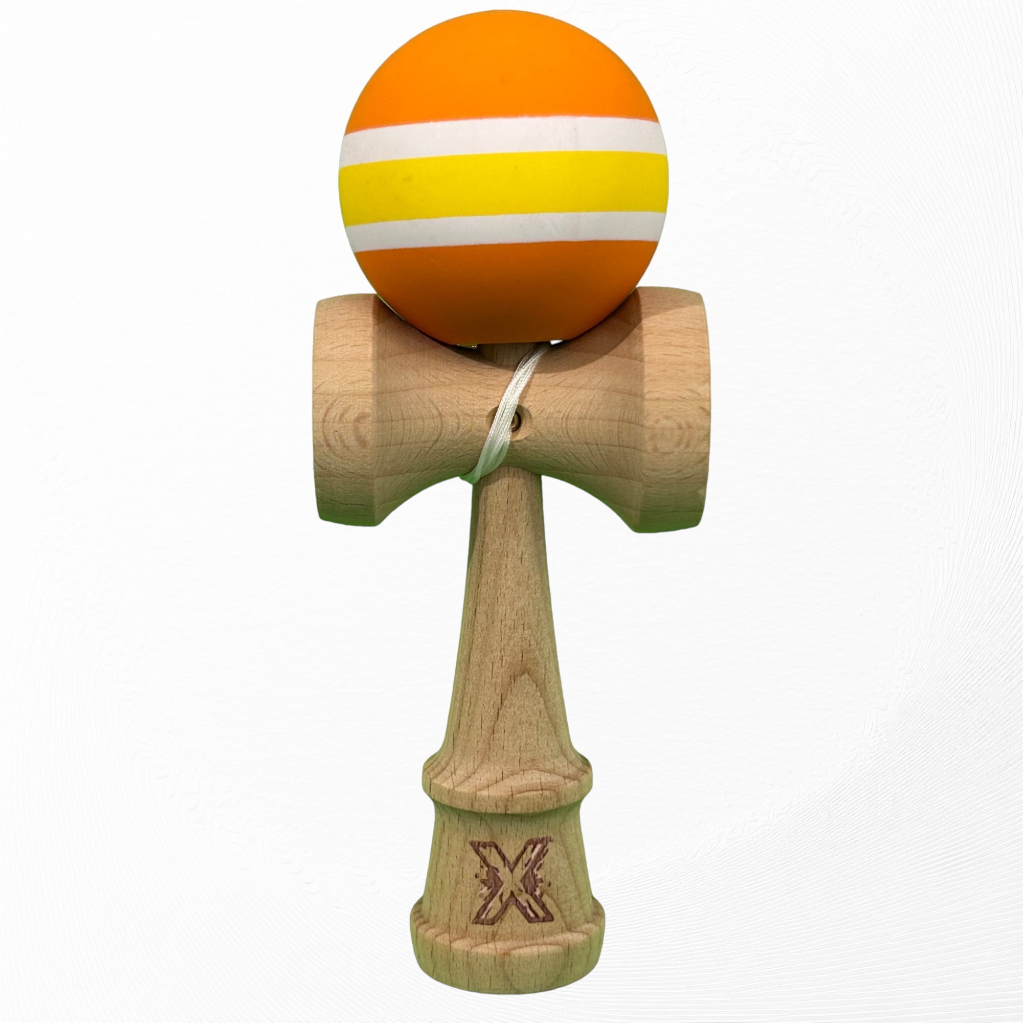 Kendama X Originala, Profesionala, Flippy, Super Sticky Big Cups V2, din Lemn, 18 cm, Gradient Portocaliu/Galben/Alb