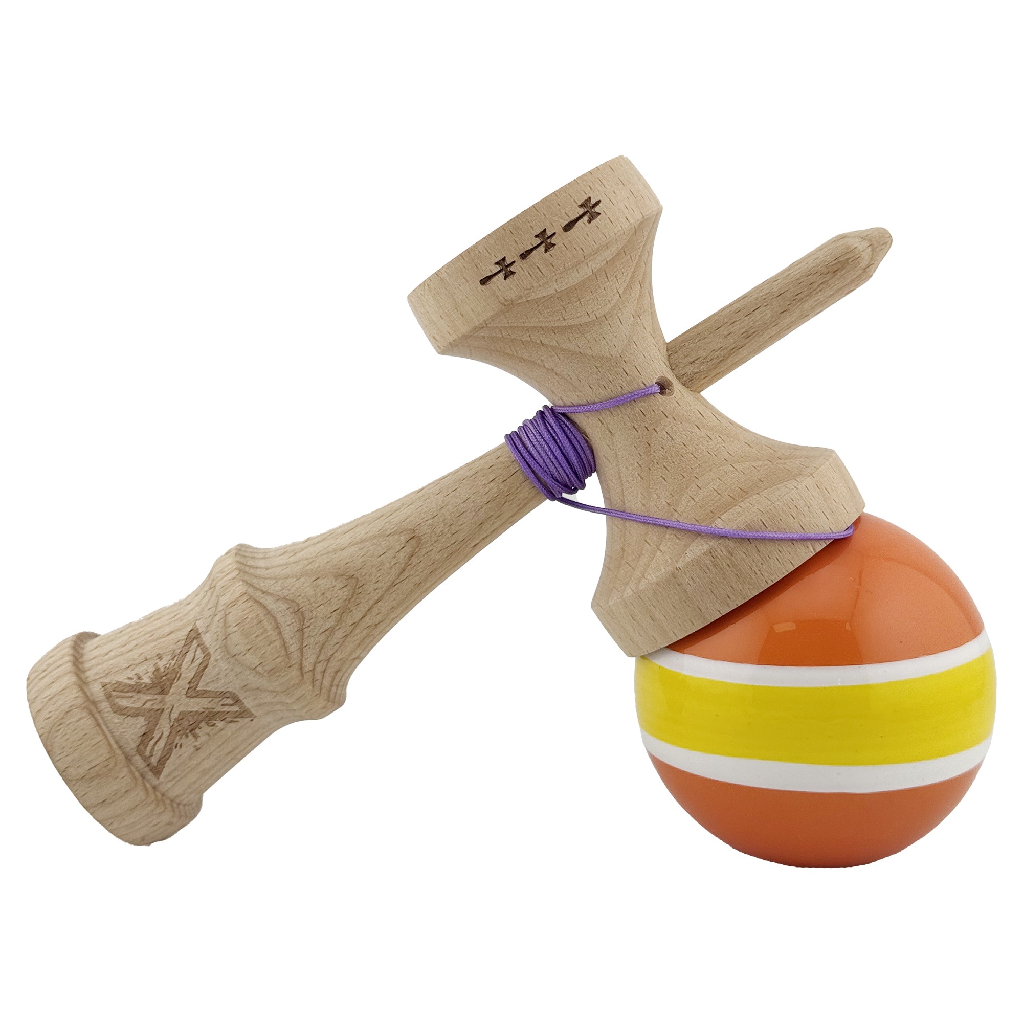 Kendama X Originala, Profesionala, Flippy, Big Cups V2, Super Sticky Legendary Cupe Mari, Rulment Metalic cu Ata 55 cm, Portocaliu/Galben/Alb
