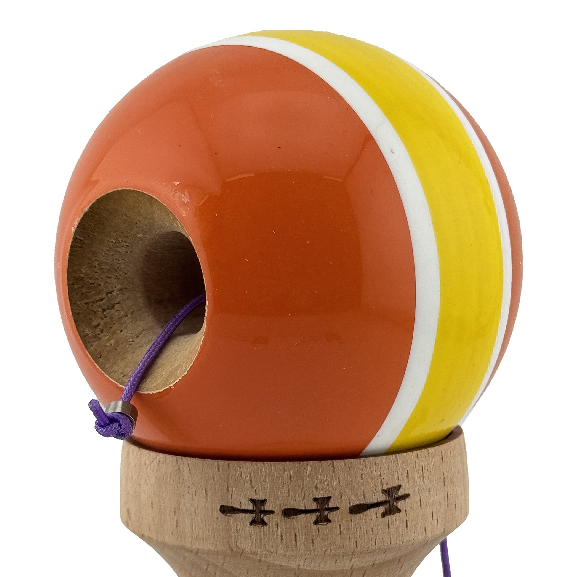 Kendama X Originala, Profesionala, Flippy, Big Cups V2, Super Sticky Legendary Cupe Mari, Rulment Metalic cu Ata 55 cm, Portocaliu/Galben/Alb