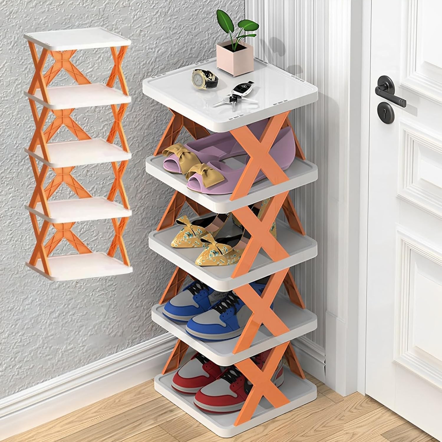 Organizator de Pantofi, Flippy, 5 Straturi, din ABS, Suport Modular, 65.5 x 24 x 26 cm, Portocaliu