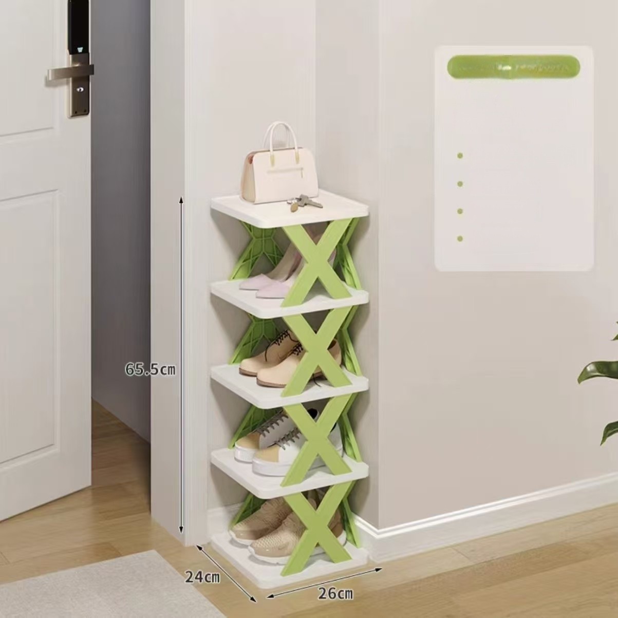 Organizator de Pantofi, Flippy, 5 Straturi, din ABS, Suport Modular, 65.5 x 24 x 26 cm, Alb/Verde