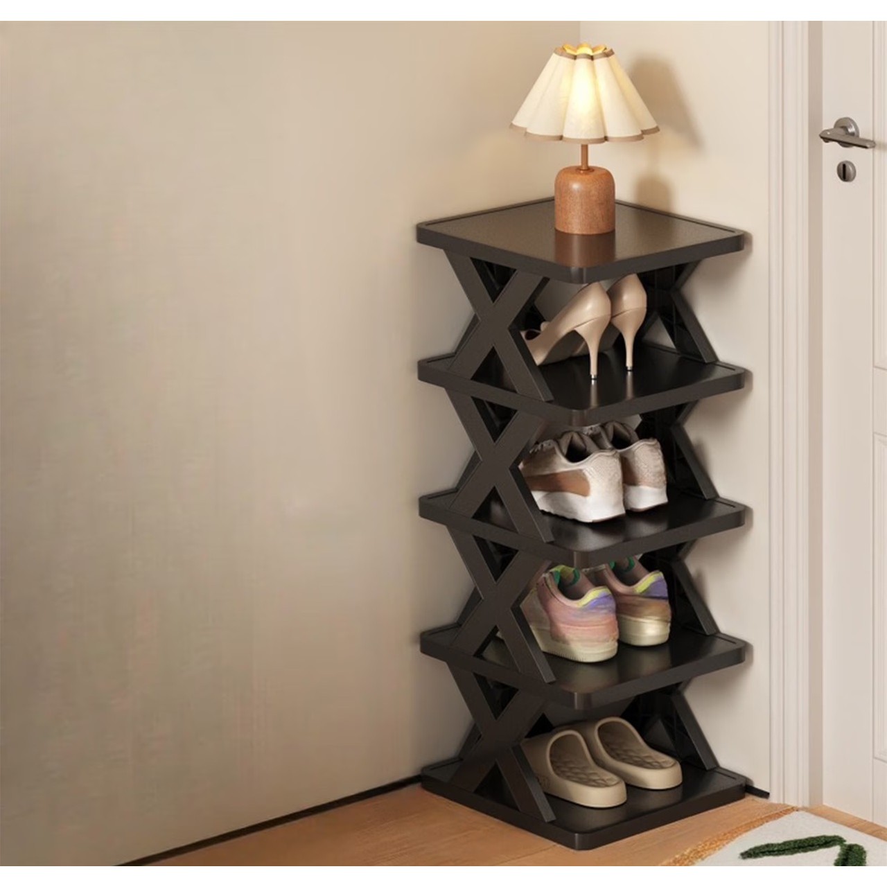 Organizator de Pantofi, Flippy, 5 Straturi, din ABS, Suport Modular, 65.5 x 24 x 26 cm, Negru