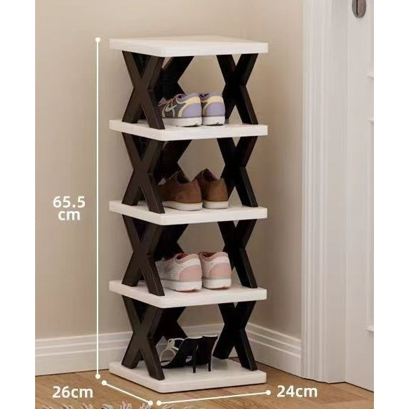 Organizator de Pantofi, Flippy, 5 Straturi, din ABS, Suport Modular, 65.5 x 24 x 26 cm, Negru/Alb