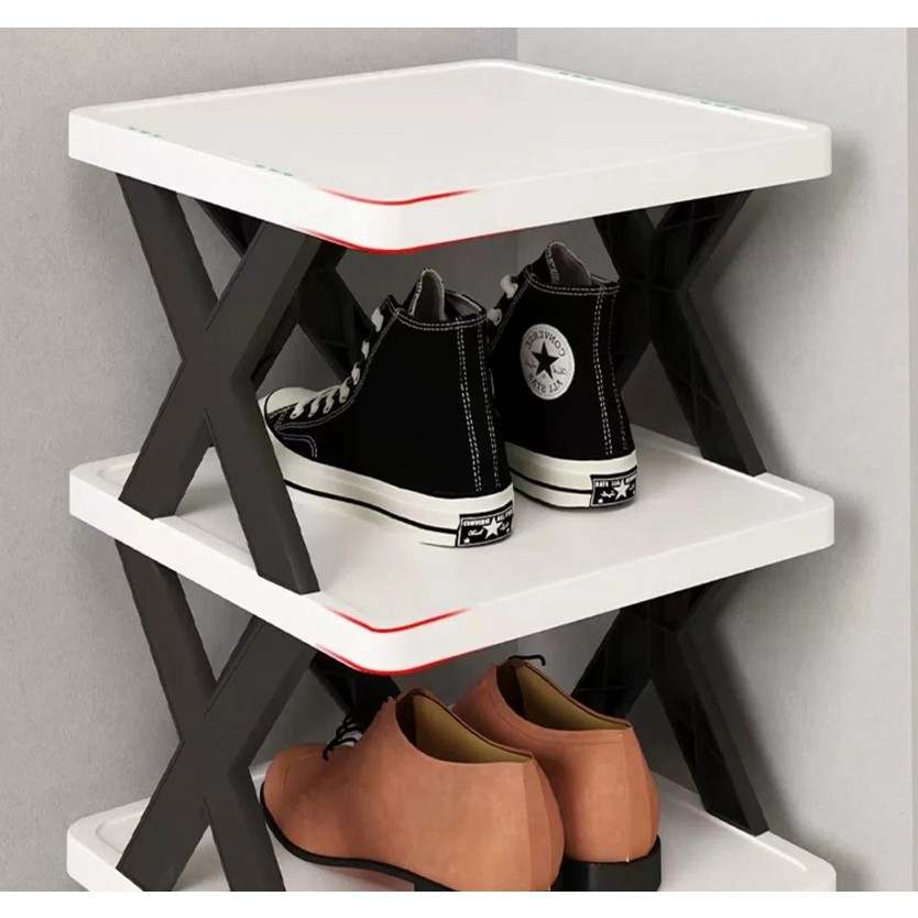 Organizator de Pantofi, Flippy, 5 Straturi, din ABS, Suport Modular, 65.5 x 24 x 26 cm, Negru/Alb