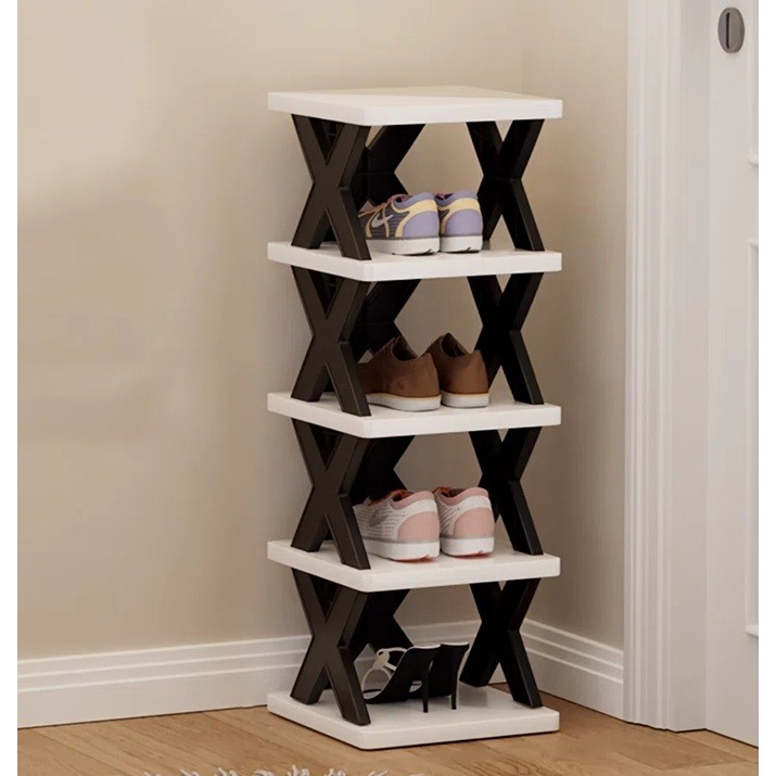 Organizator de Pantofi, Flippy, 5 Straturi, din ABS, Suport Modular, 65.5 x 24 x 26 cm, Negru/Alb