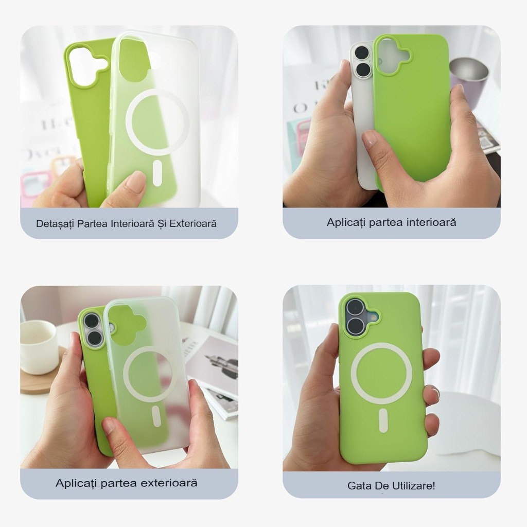 Husa Telefon Jelly Magnetic 2in1, Flippy, Compatibila cu Apple iPhone 17, din PC+TPU, Magsafe, Finisaj Mat, Verde
