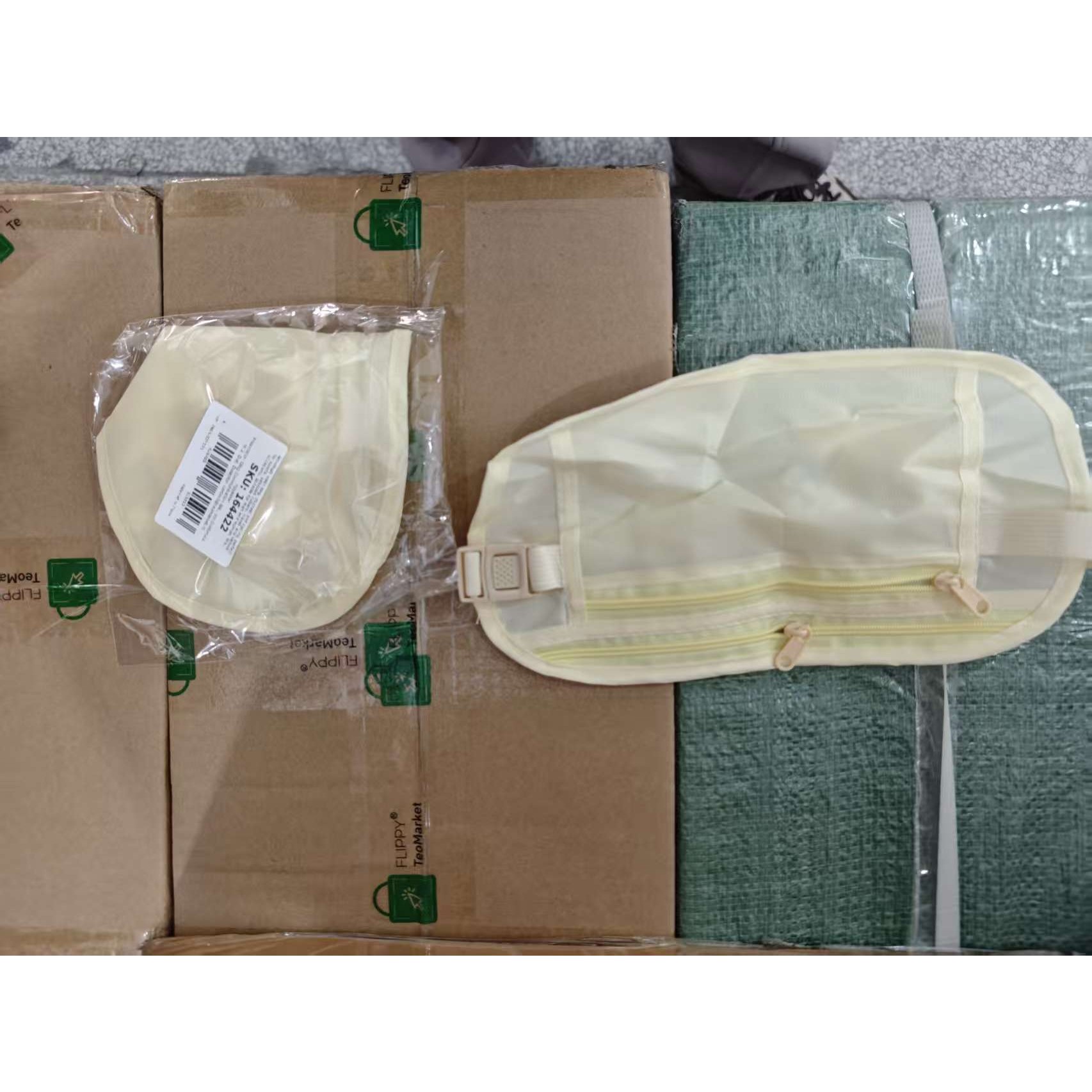 Borseta Anti-Furt, Flippy, 2 Compartimente, Reglabila, Unisex, pentru Documente, Carduri, Telefon, Bej