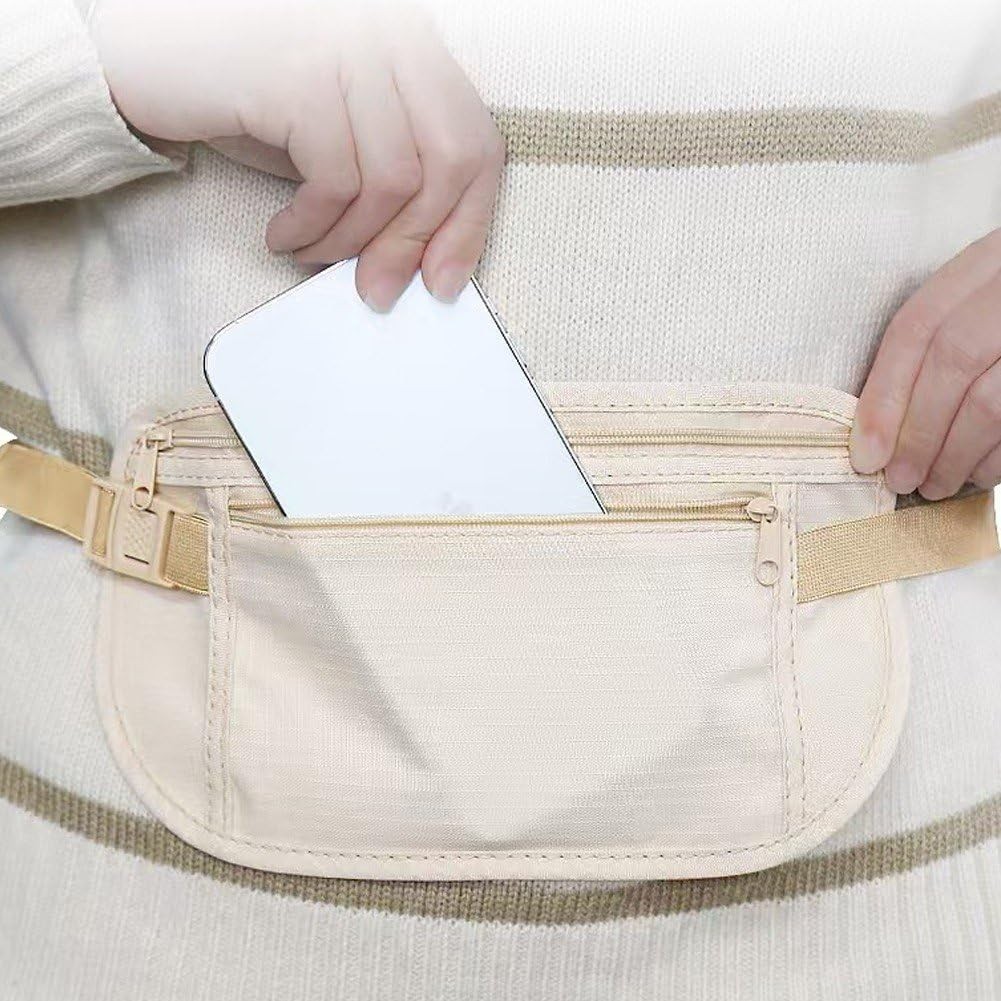 Borseta Anti-Furt, Flippy, 2 Compartimente, Reglabila, Unisex, pentru Documente, Carduri, Telefon, Bej