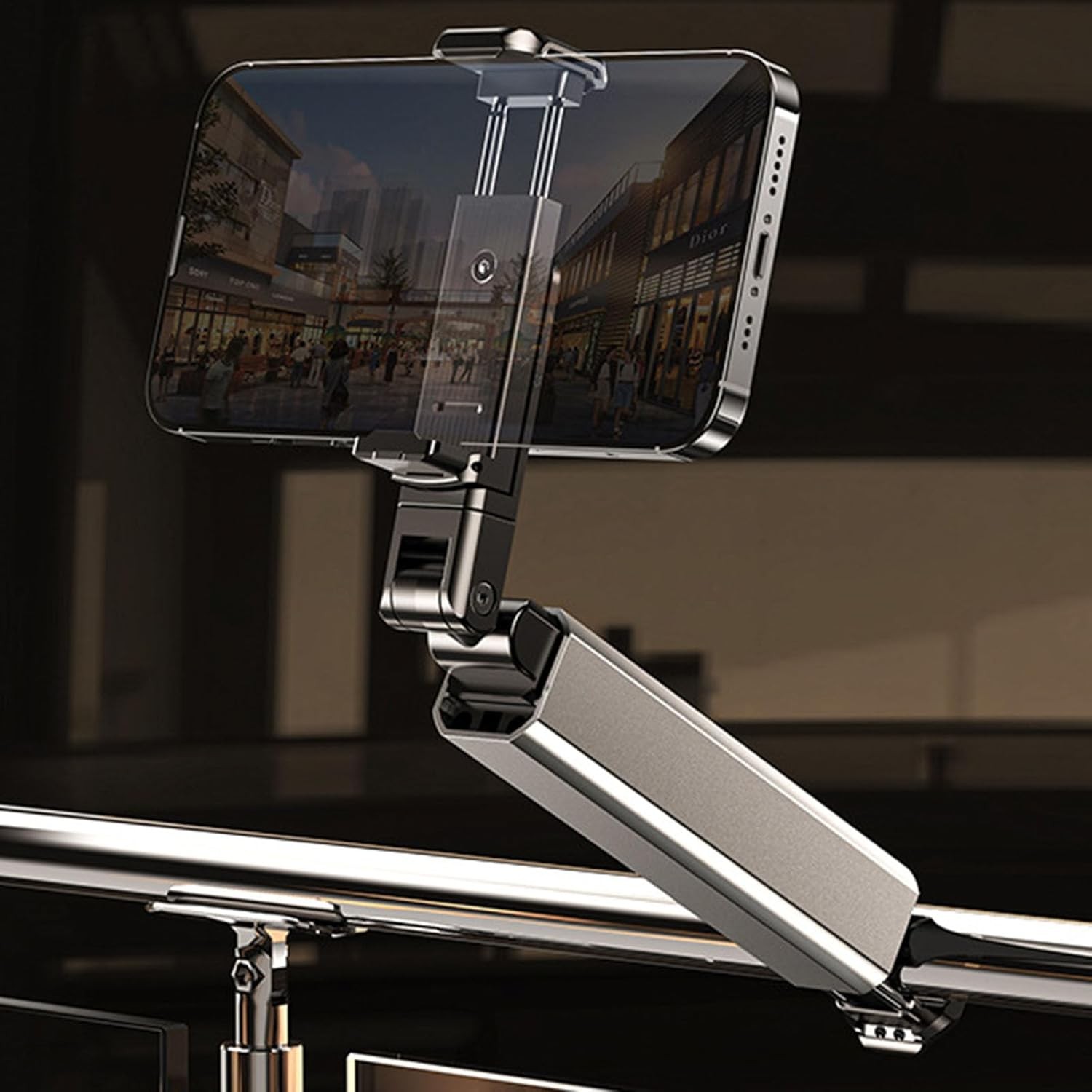 Suport pentru Telefon Mobil, Flippy, Portabil, Pliabil, Telescopic, Rotativ, din Plastic, Gri