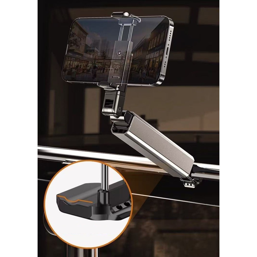 Suport pentru Telefon Mobil, Flippy, Portabil, Pliabil, Telescopic, Rotativ, din Plastic, Gri