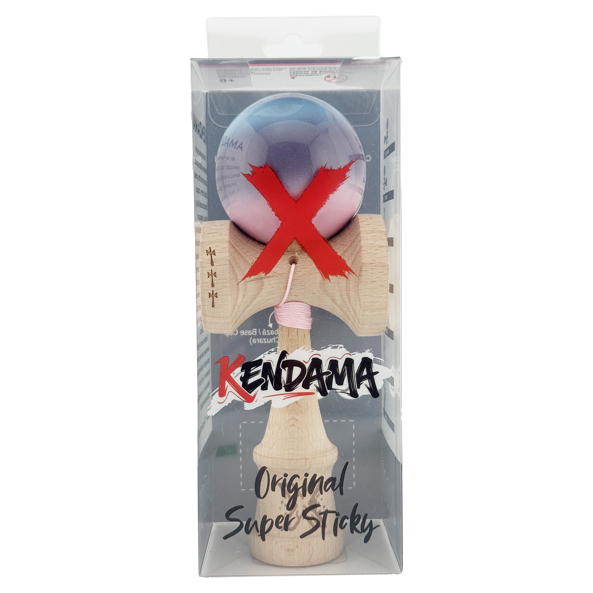 Kendama X Originala, Profesionala, Flippy, Big Cups V2, Super Sticky Legendary Cupe Mari, Rulment Metalic cu Ata 55 cm, Albastru/Mov/Roz