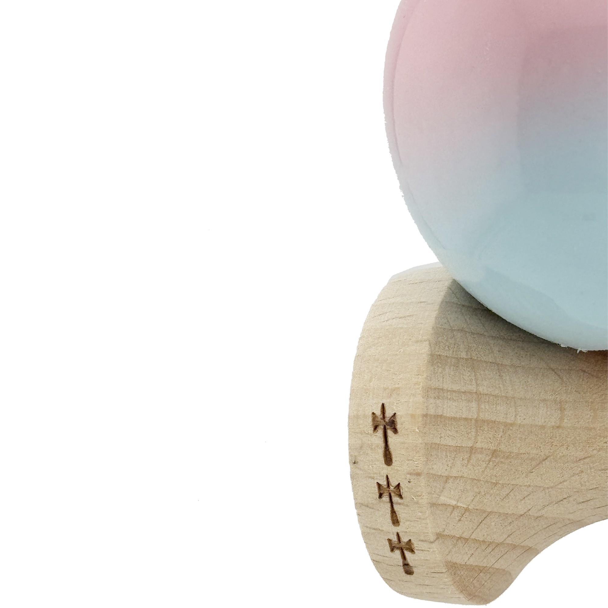 Kendama X Originala, Profesionala, Flippy, Big Cups V2, Super Sticky cu Cupe Mari, din lemn 18 cm, Rulment Metalic cu Ata 55 cm, Roz/Albastru deschis