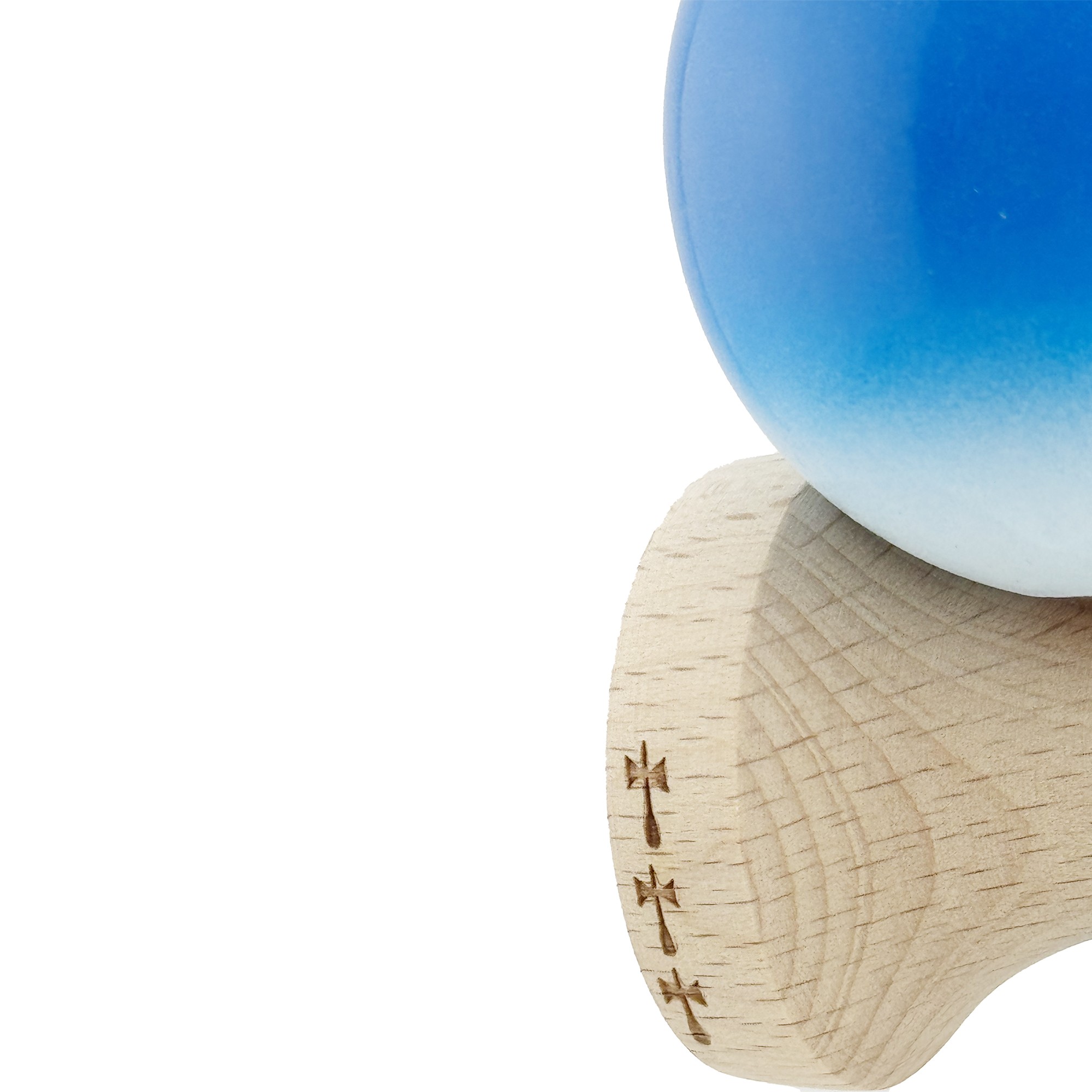Kendama X Originala, Profesionala, Flippy, Big Cups V2, Super Sticky cu Cupe Mari, din lemn 18 cm, Rulment Metalic cu Ata 55 cm, Albastru/Alb