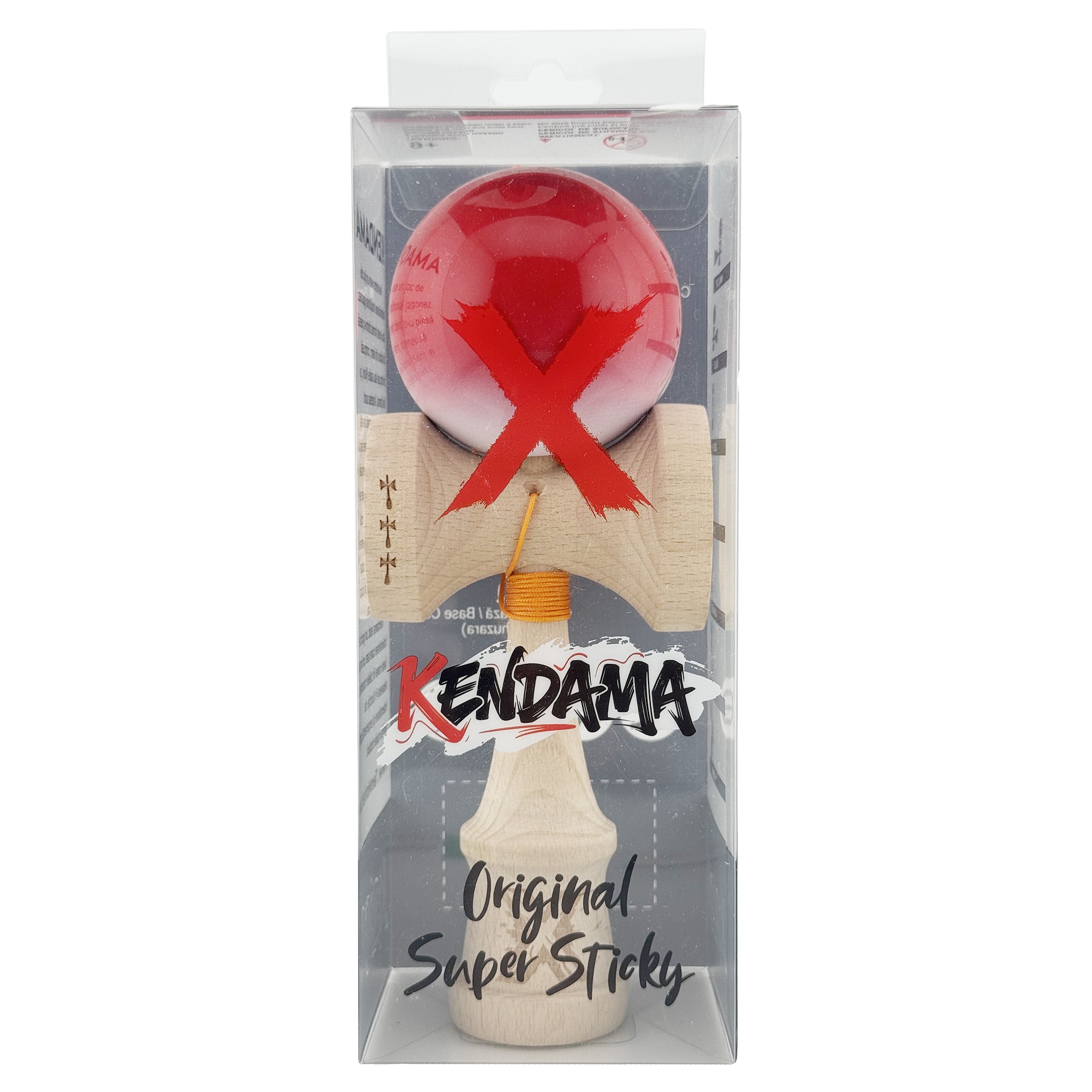 Kendama X Originala, Profesionala, Flippy, Big Cups V2, Super Sticky cu Cupe Mari, din lemn 18 cm, Rulment Metalic cu Ata 55 cm, Gradient Rosu/Alb