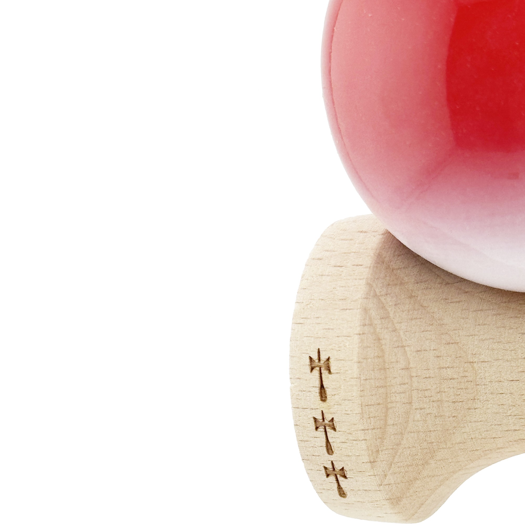 Kendama X Originala, Profesionala, Flippy, Big Cups V2, Super Sticky cu Cupe Mari, din lemn 18 cm, Rulment Metalic cu Ata 55 cm, Gradient Rosu/Alb