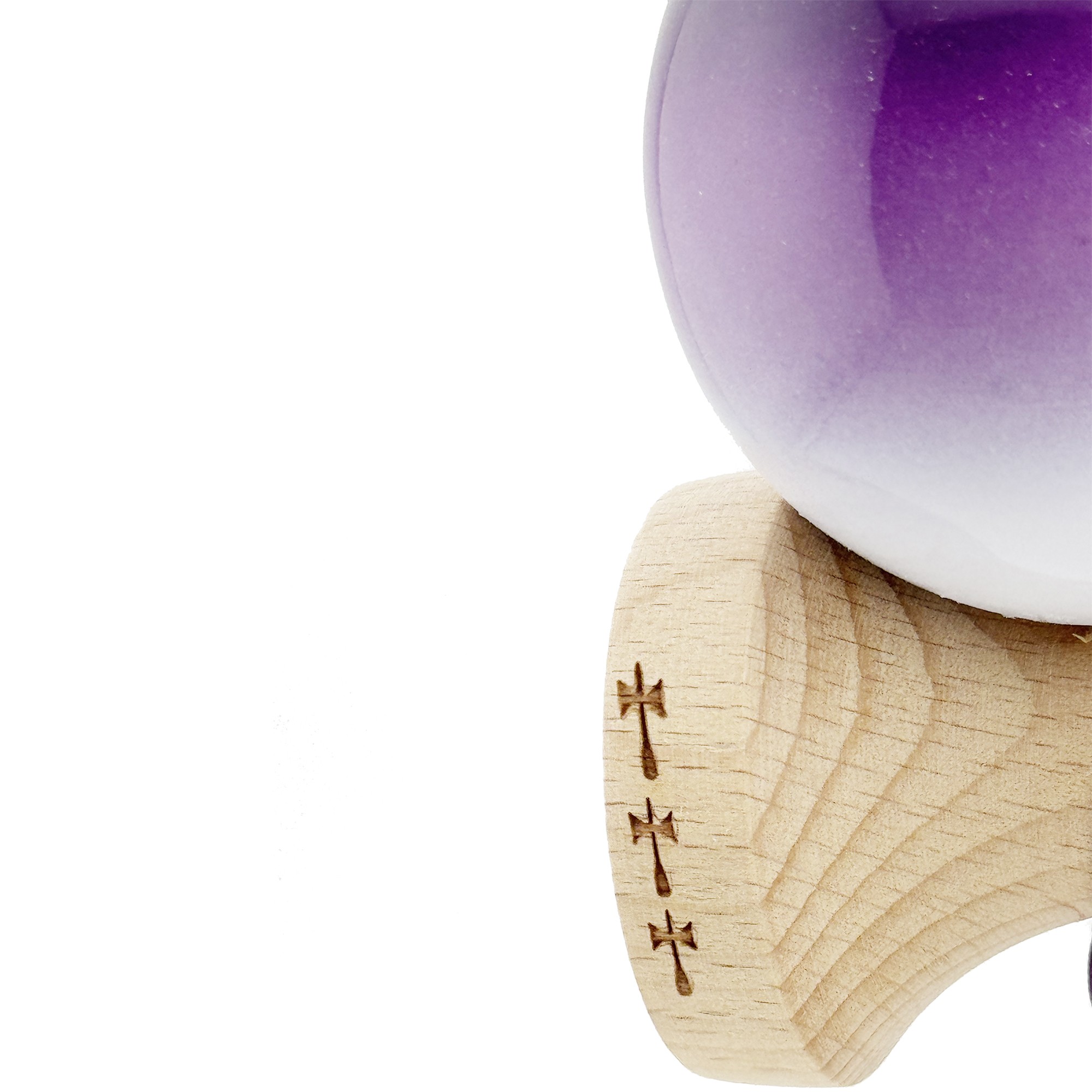 Kendama X Originala, Profesionala, Flippy, Big Cups V2, Super Sticky cu Cupe Mari, din lemn 18 cm, Rulment Metalic cu Ata 55 cm, Mov/Alb